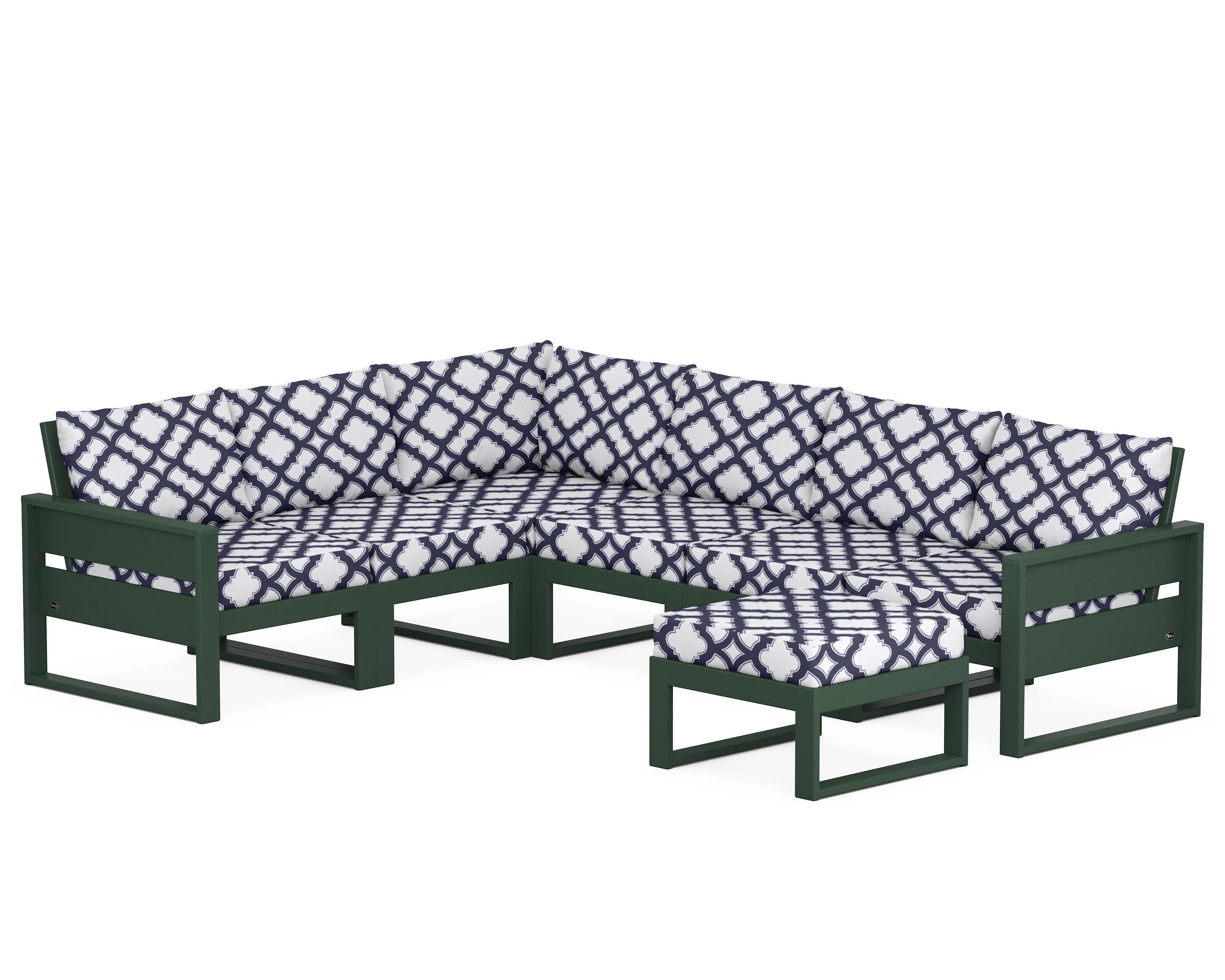 Eastport 6-Piece Sectional with Ottoman in Rainforest Canopy / Trellis Navy