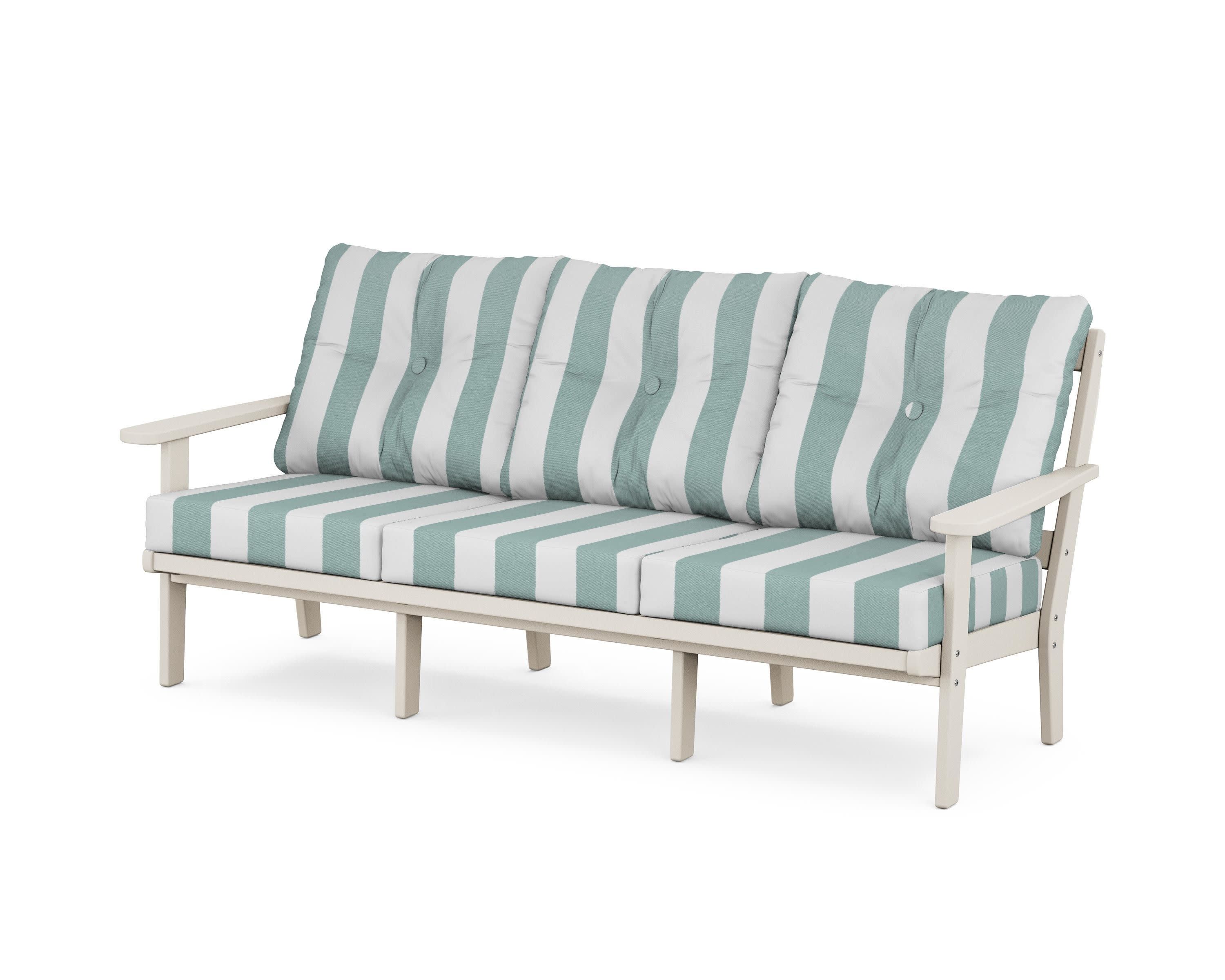 Cape Cod Deep Seating Sofa in Sand Castle / Cabana Stripe Glacier Spa