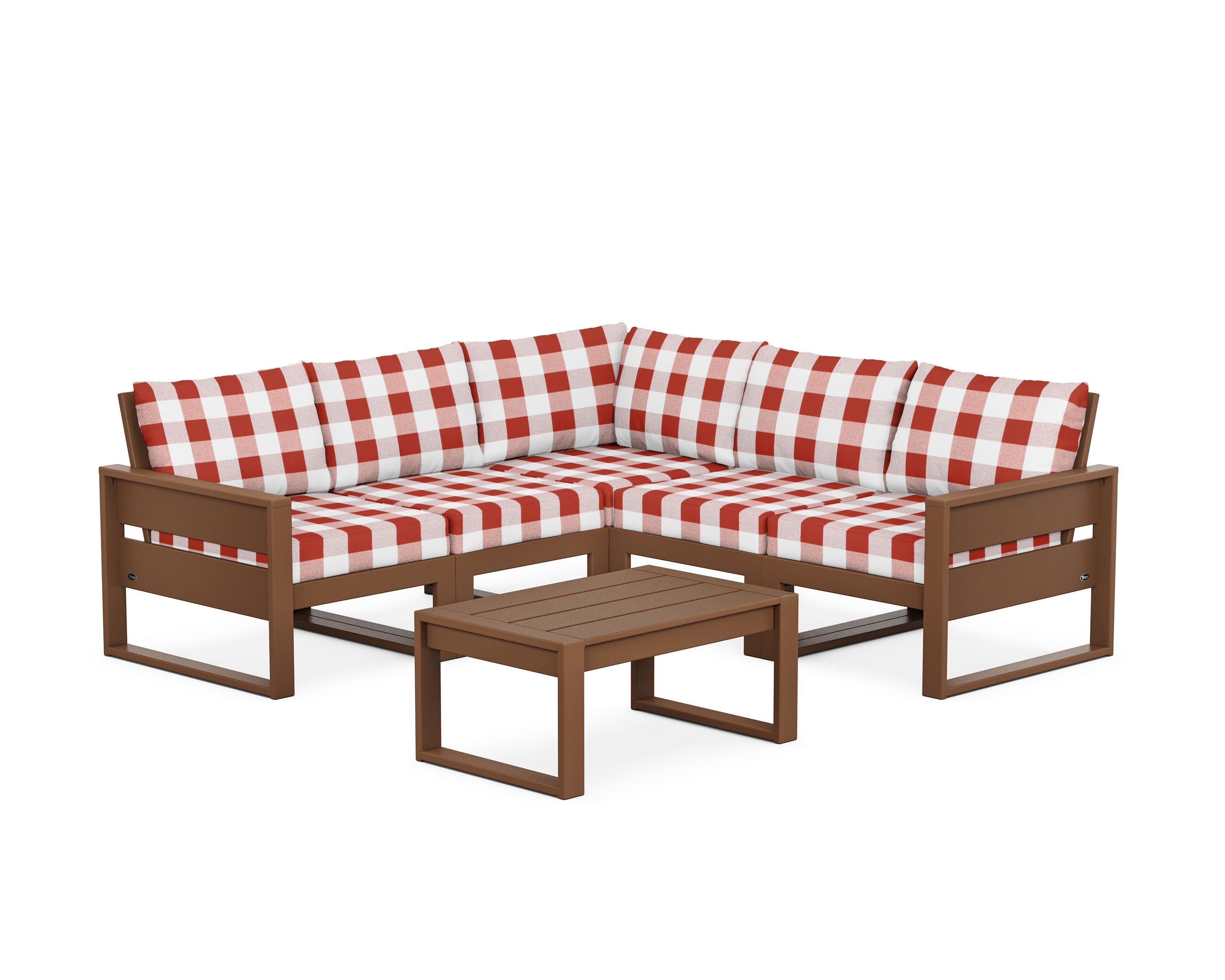 Eastport 6-Piece Deep Seating Sectional + Coffee Table Set in Tree House / Buffalo Plaid Crimson