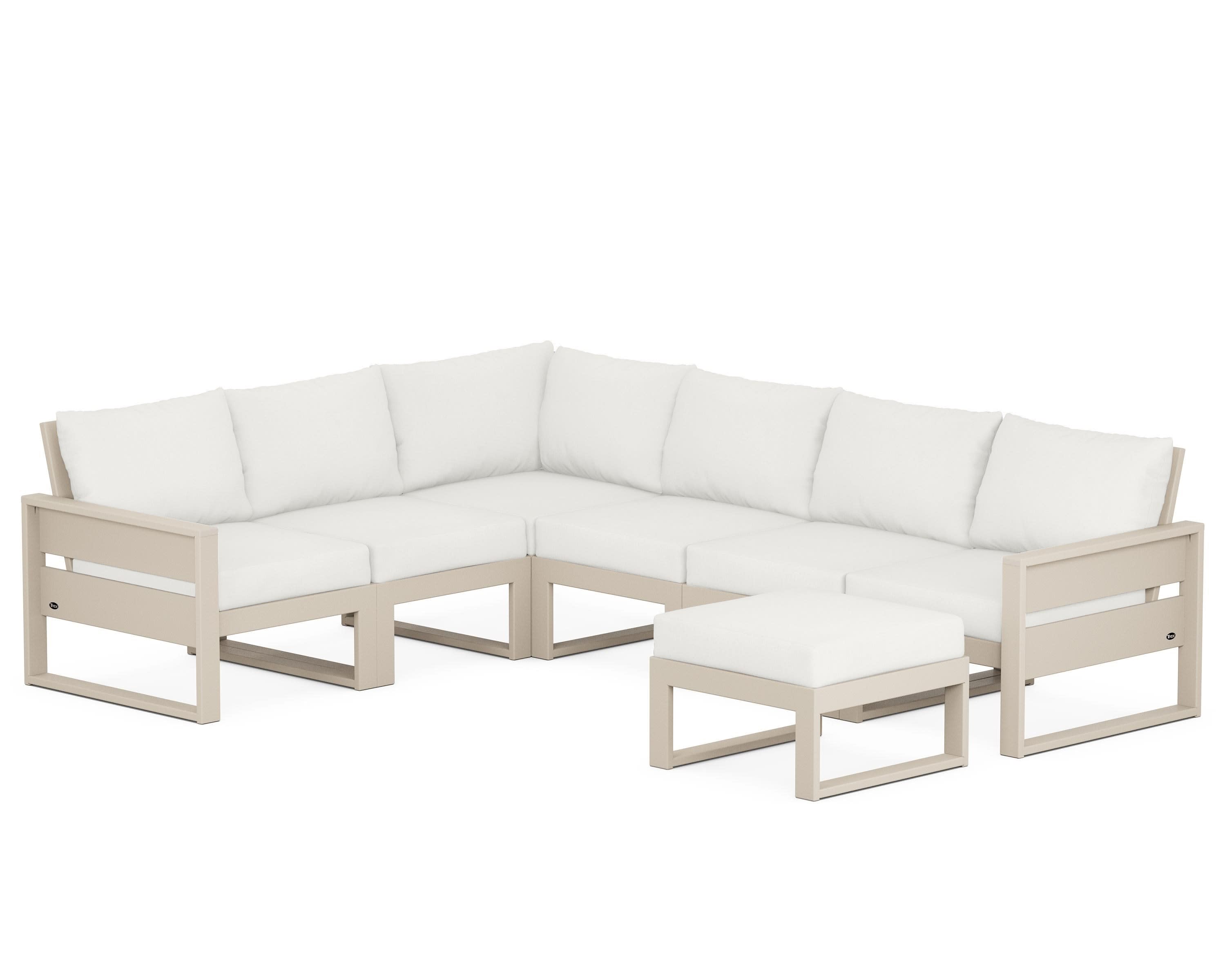 Eastport 6-Piece Sectional with Ottoman in Sand Castle / Natural Linen