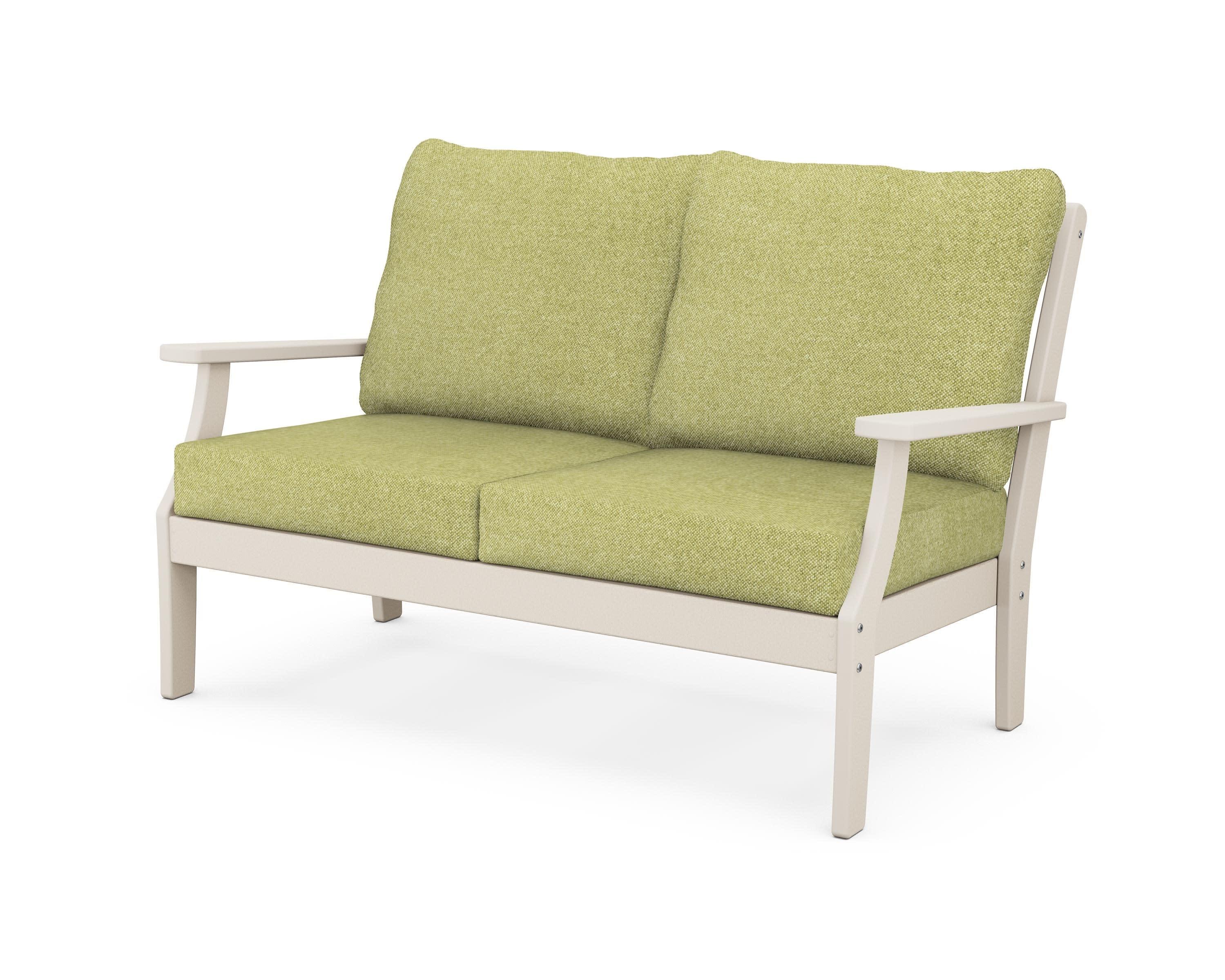 Yacht Club Deep Seating Loveseat in Sand Castle / Chartreuse Boucle