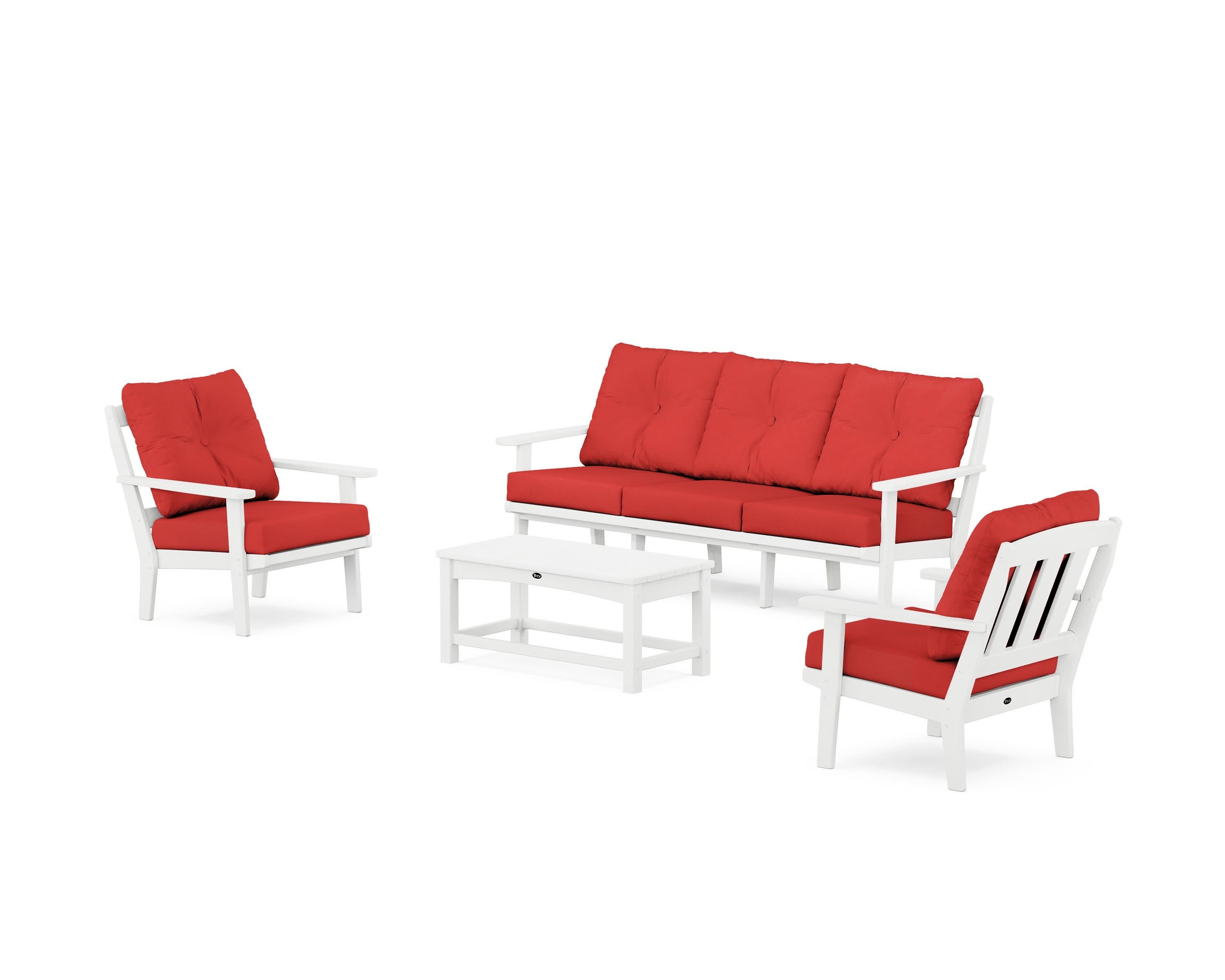 Cape Cod 4-Piece Deep Seating Set with Sofa in Classic White / Crimson Linen