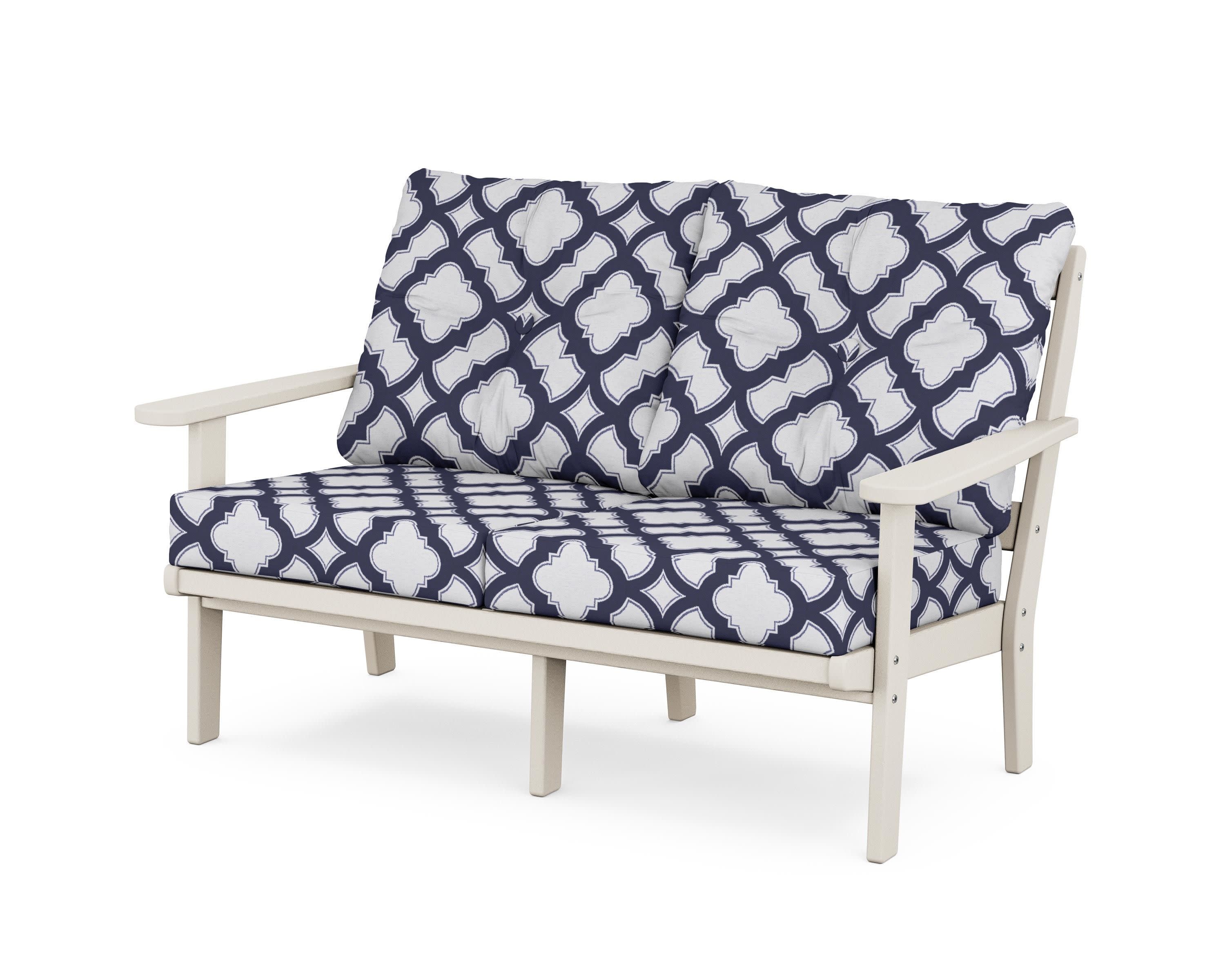 Cape Cod Deep Seating Loveseat in Sand Castle / Trellis Navy