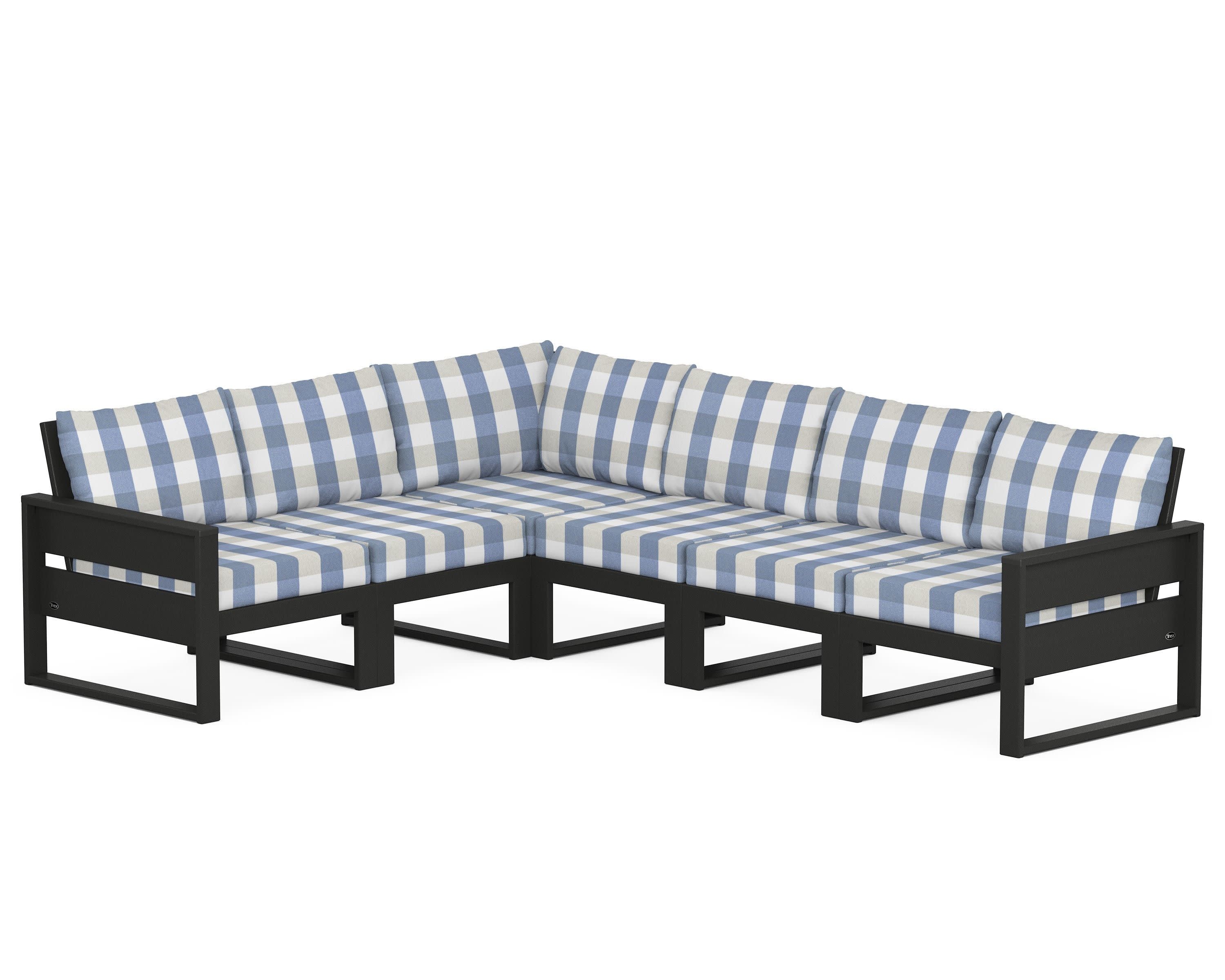 Eastport 6-Piece Sectional in Charcoal Black / Buffalo Plaid Sky Blue