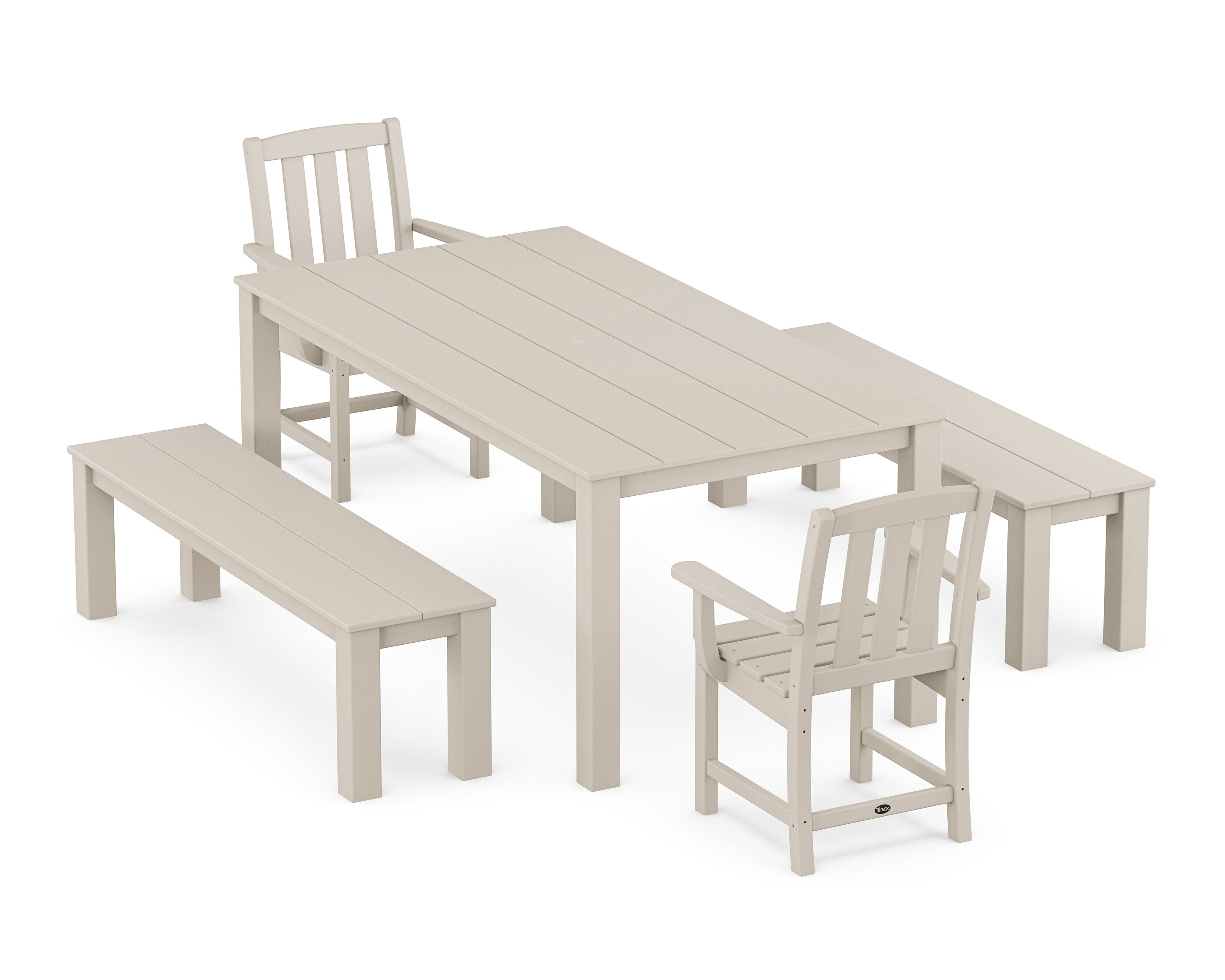 Cape Cod 5-Piece Parsons Dining Set with Benches in Sand Castle