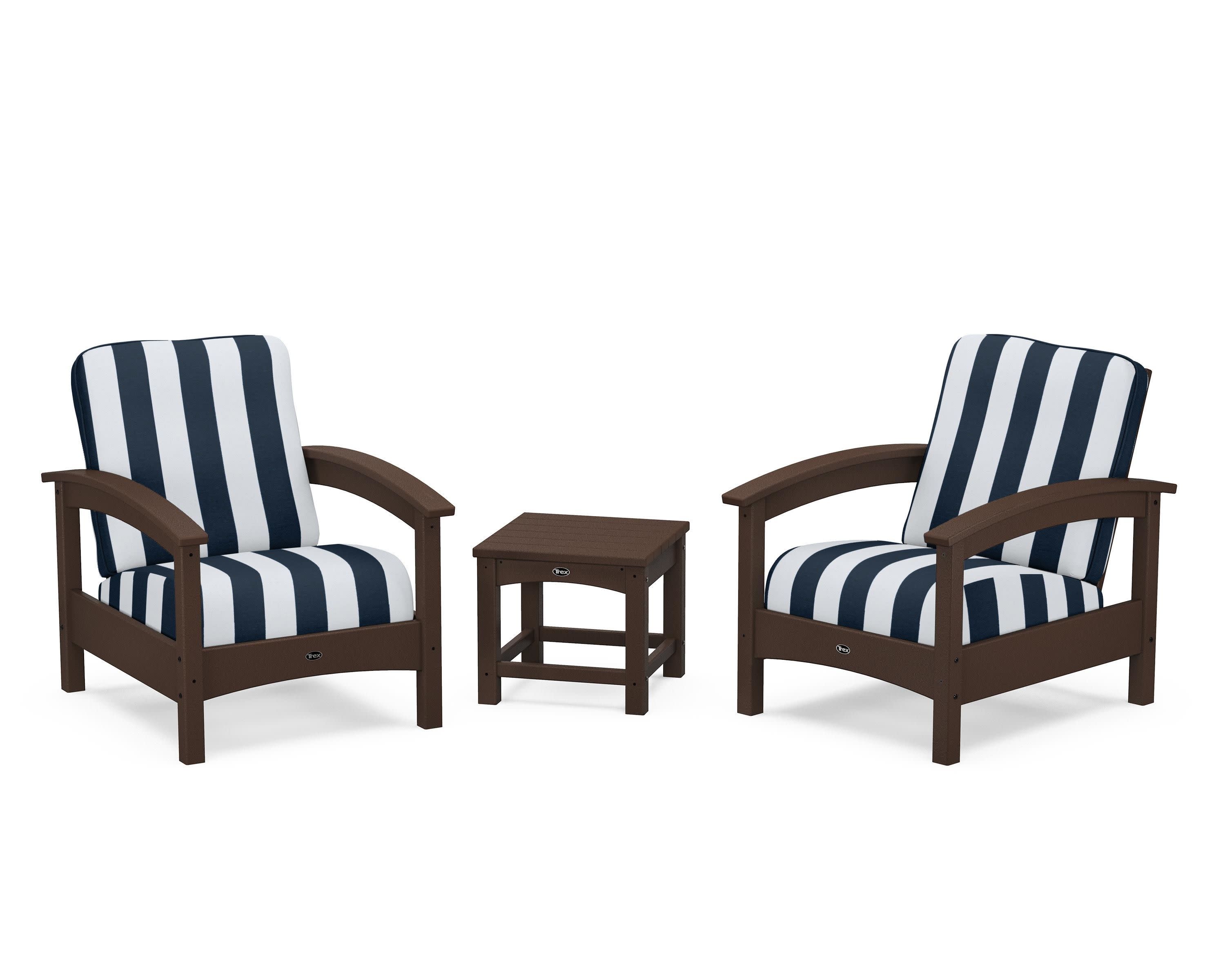 Rockport Club 3-Piece Deep Seating Conversation Set in Vintage Lantern / Cabana Stripe Marine Indigo