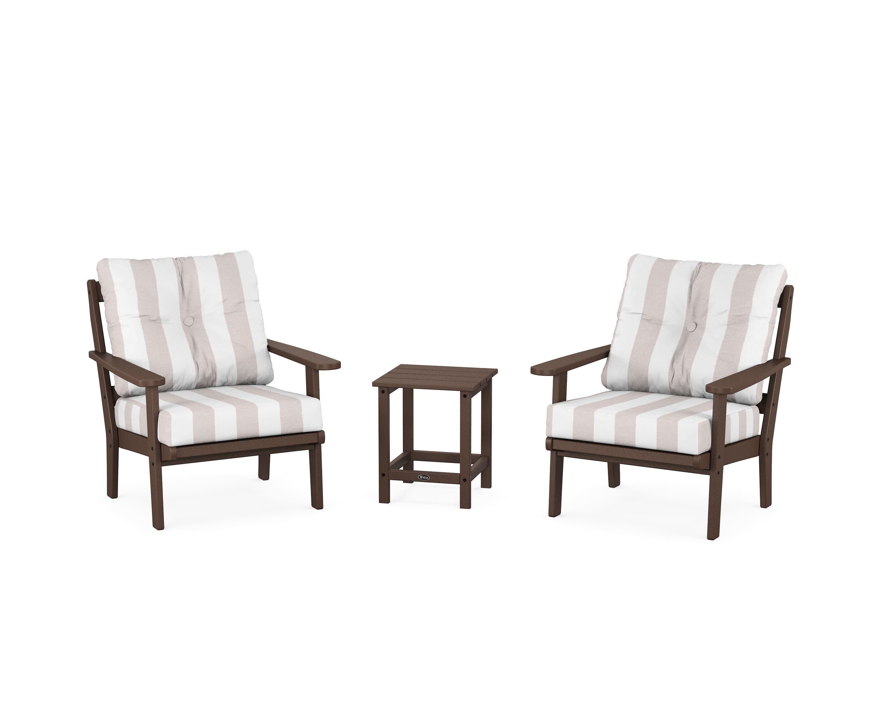 Cape Cod 3-Piece Deep Seating Set in Vintage Lantern / Cabana Stripe Dune Burlap