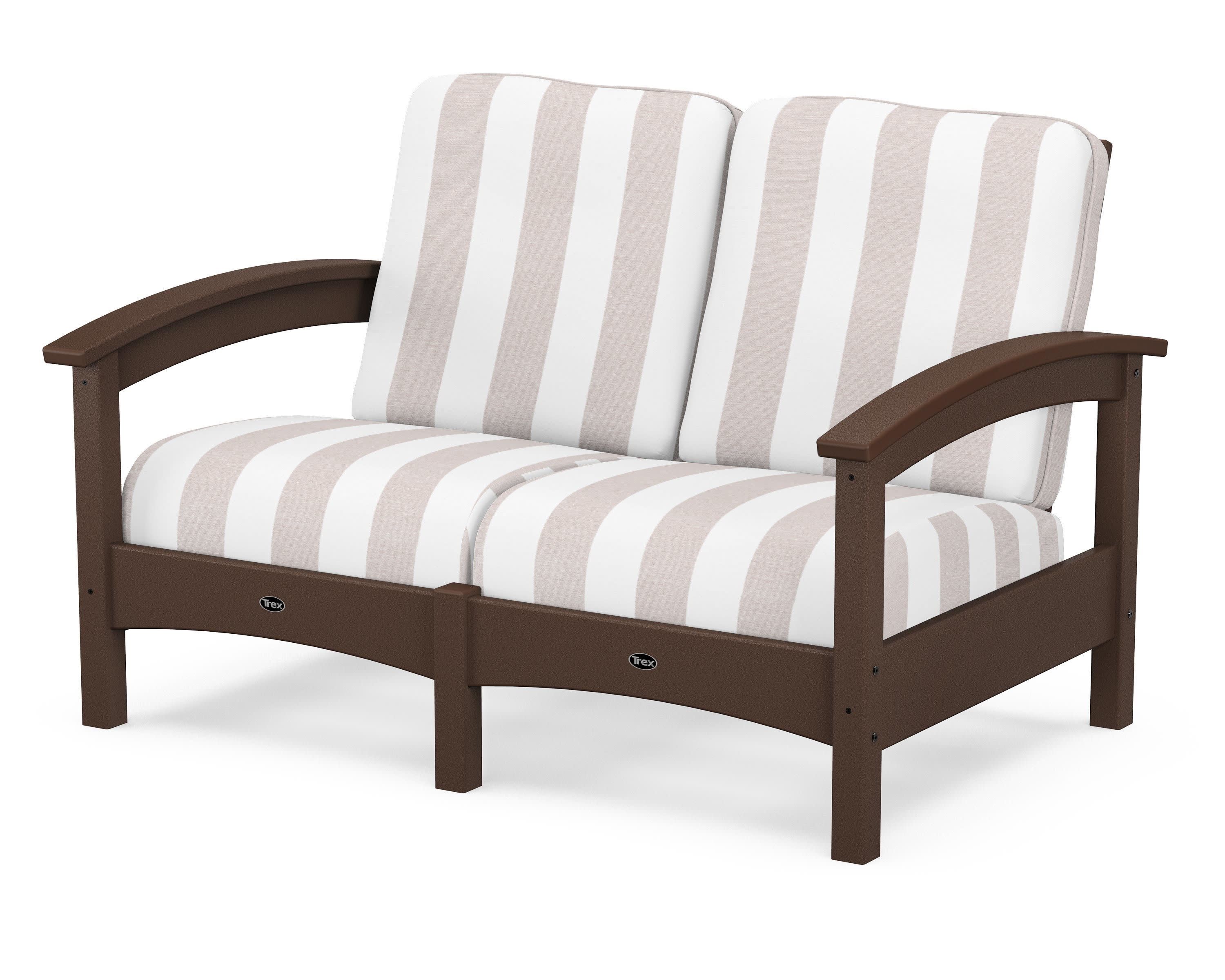 Rockport Club Loveseat in Vintage Lantern / Cabana Stripe Dune Burlap