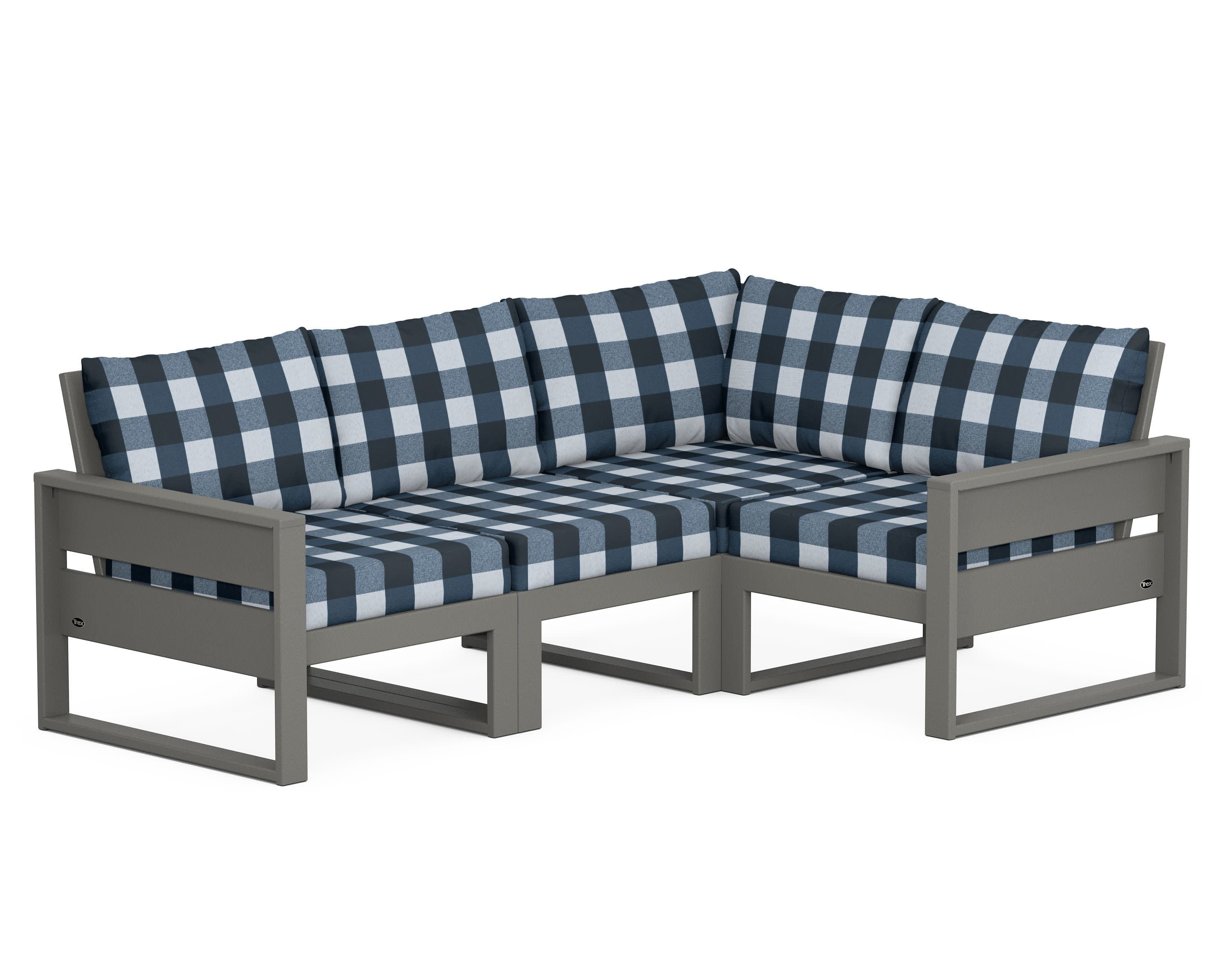 Eastport 4- Piece Sectional in Stepping Stone / Buffalo Plaid Marine Indigo