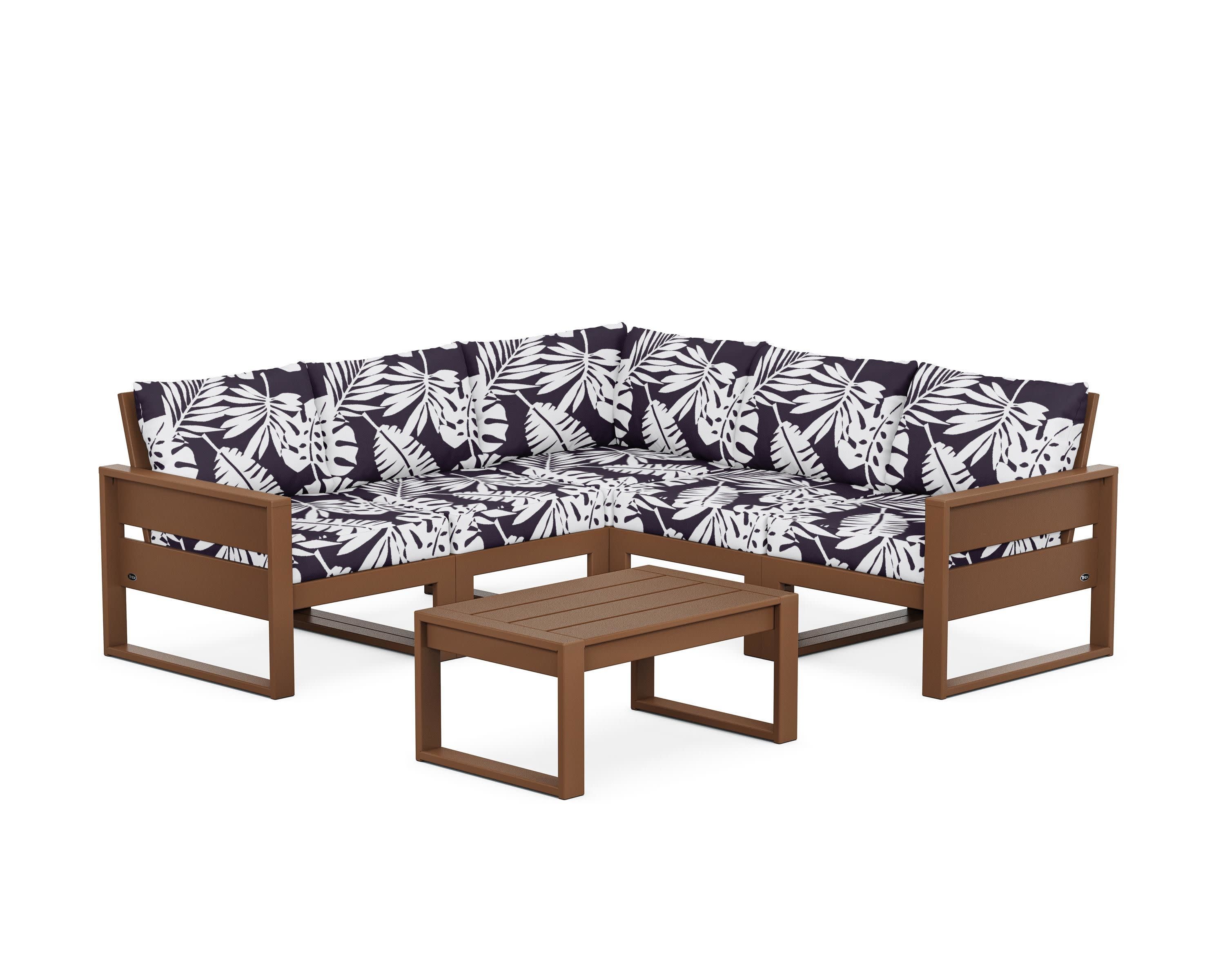 Eastport 6-Piece Deep Seating Sectional + Coffee Table Set in Tree House / Leaf Navy