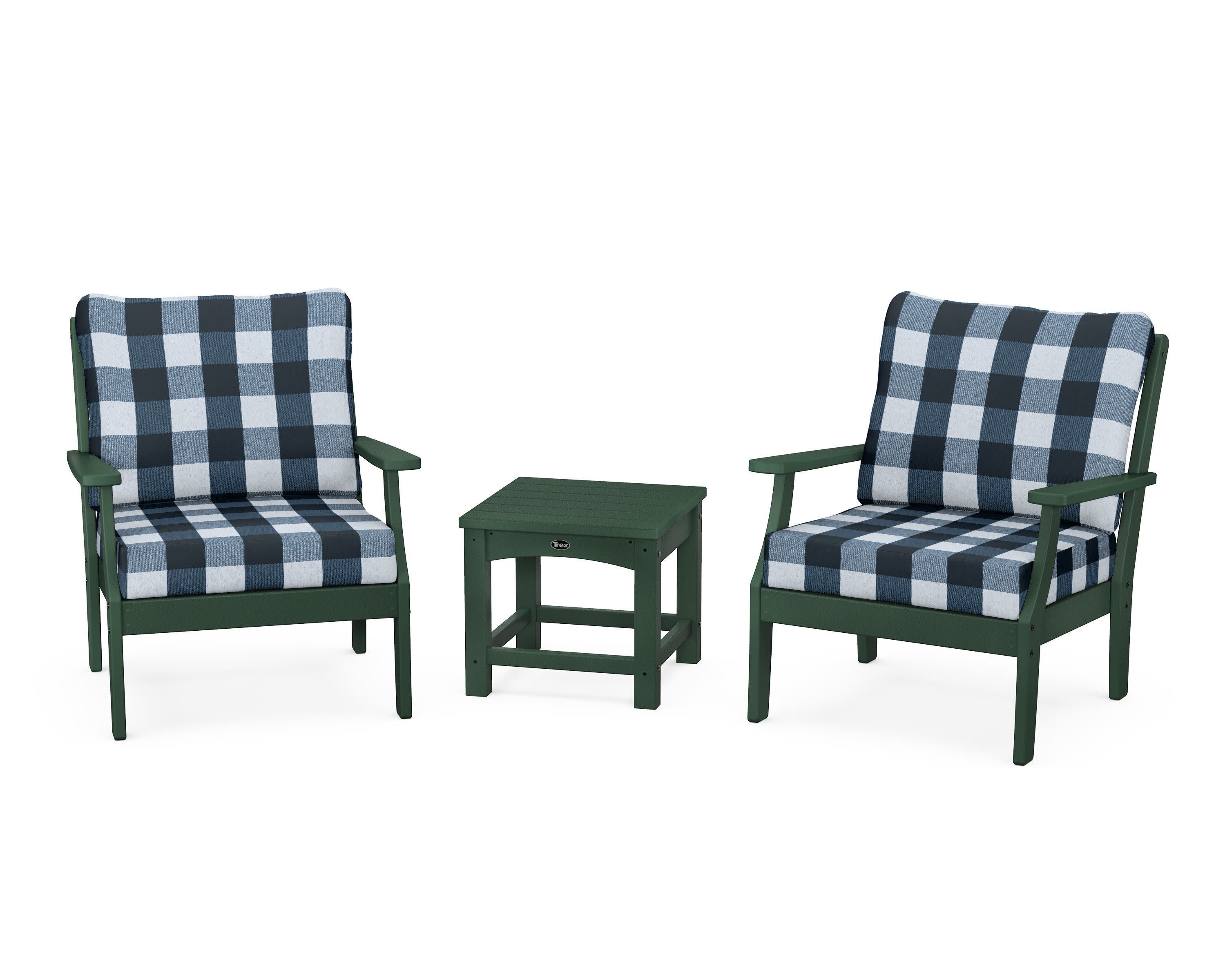 Yacht Club 3-Piece Deep Seating Set in Rainforest Canopy / Buffalo Plaid Marine Indigo