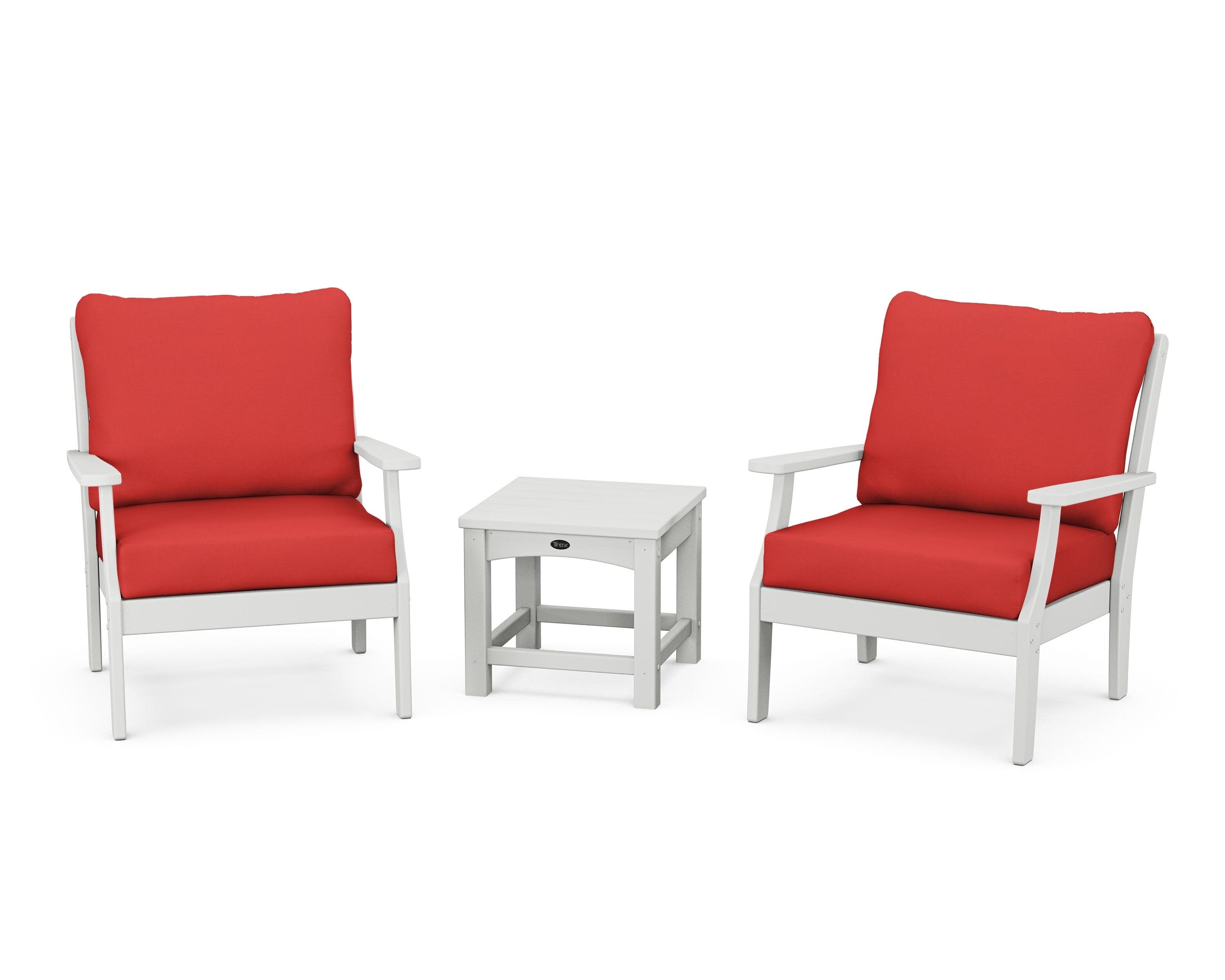 Yacht Club 3-Piece Deep Seating Set in Classic White / Crimson Linen
