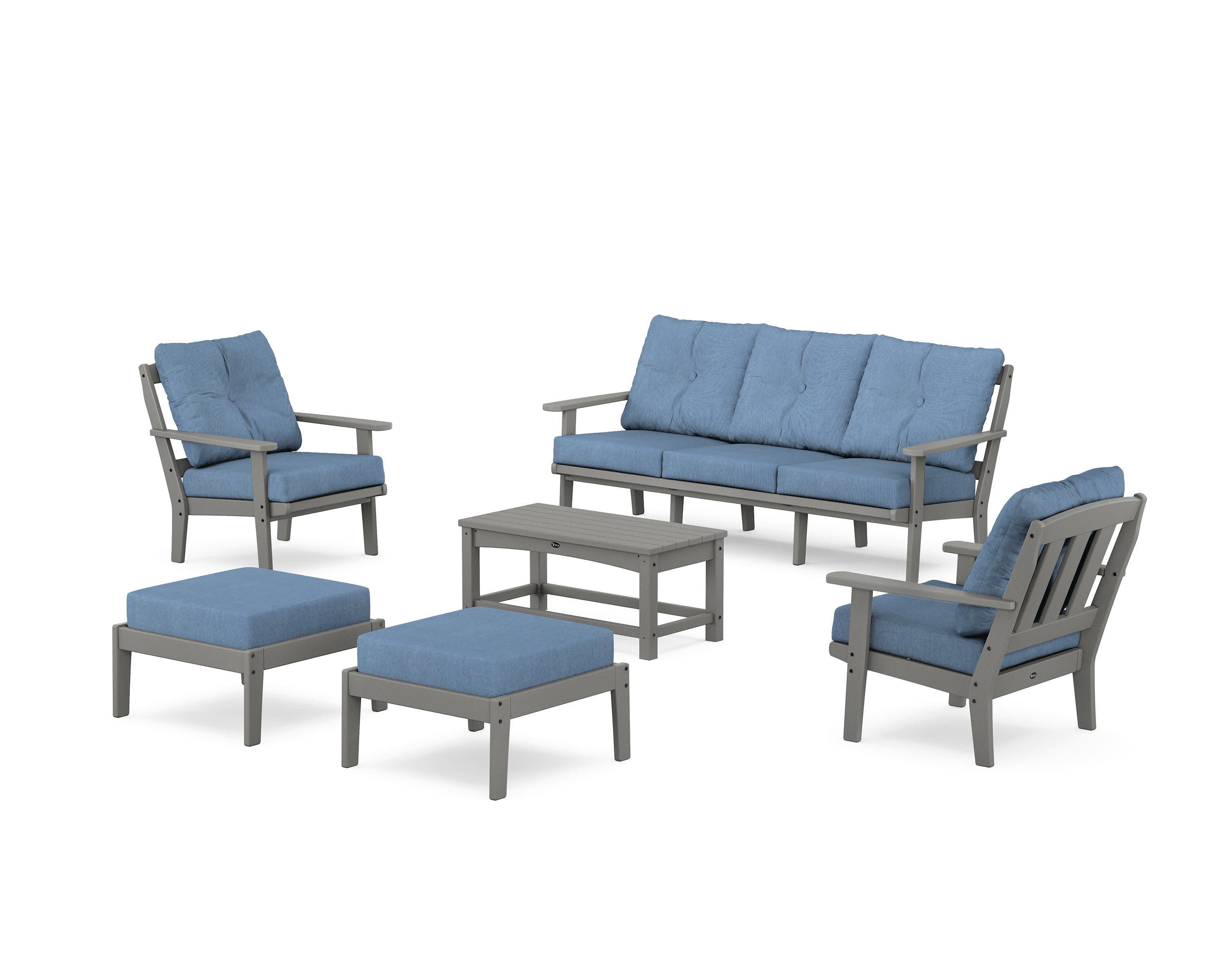 Cape Cod 6-Piece Lounge Sofa Set in Stepping Stone / Sky Blue