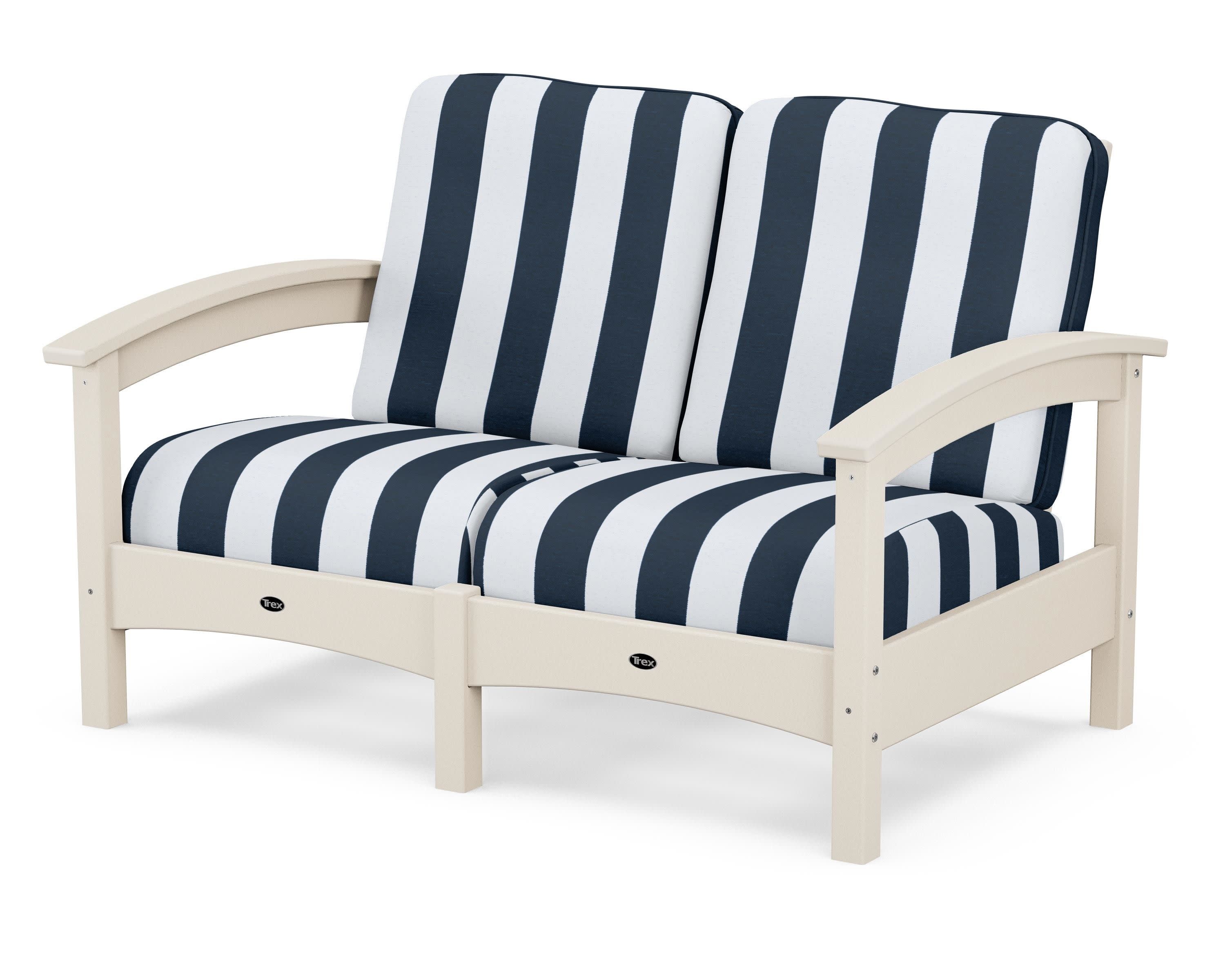 Rockport Club Loveseat in Sand Castle / Cabana Stripe Marine Indigo