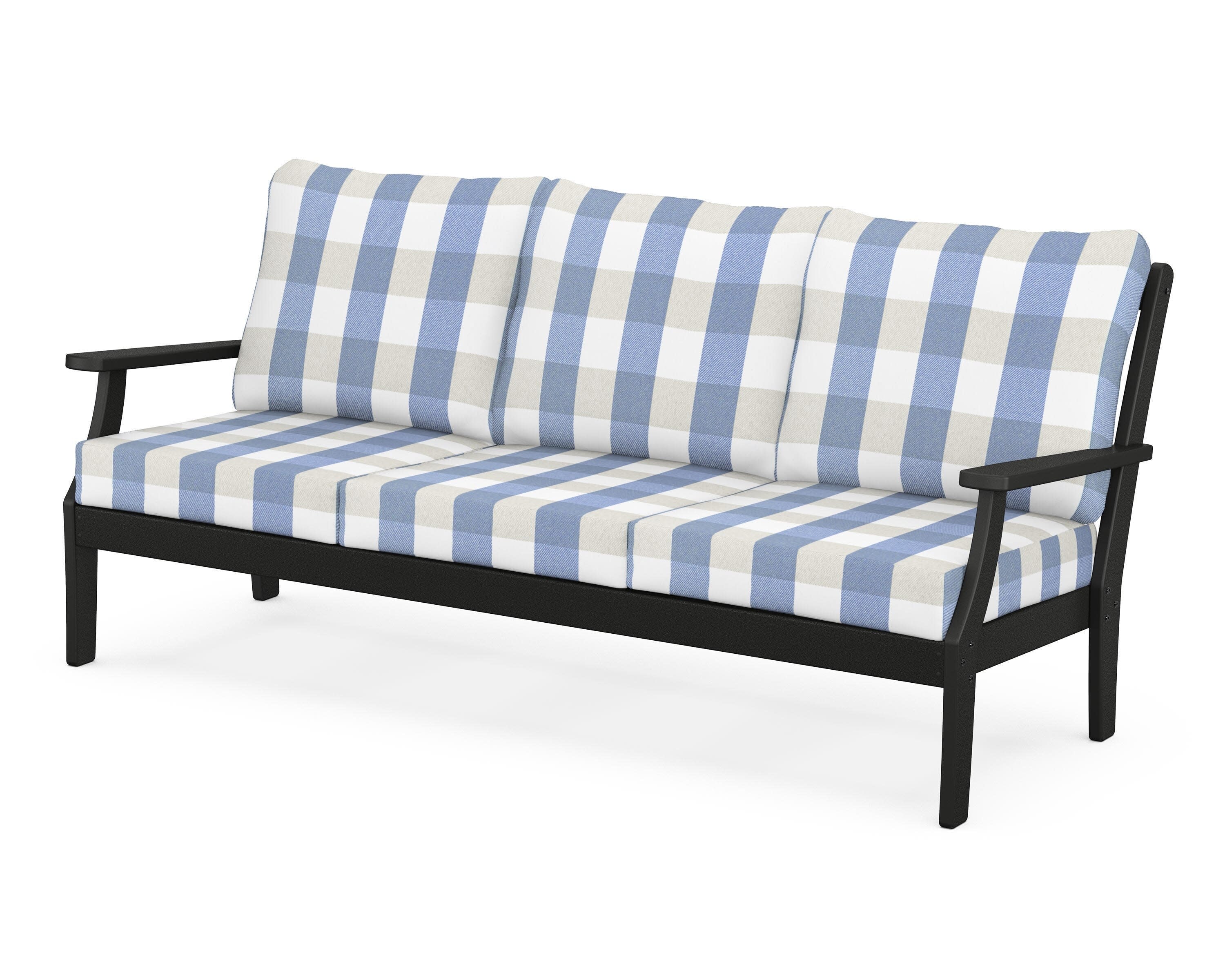 Yacht Club Deep Seating Sofa in Charcoal Black / Buffalo Plaid Sky Blue