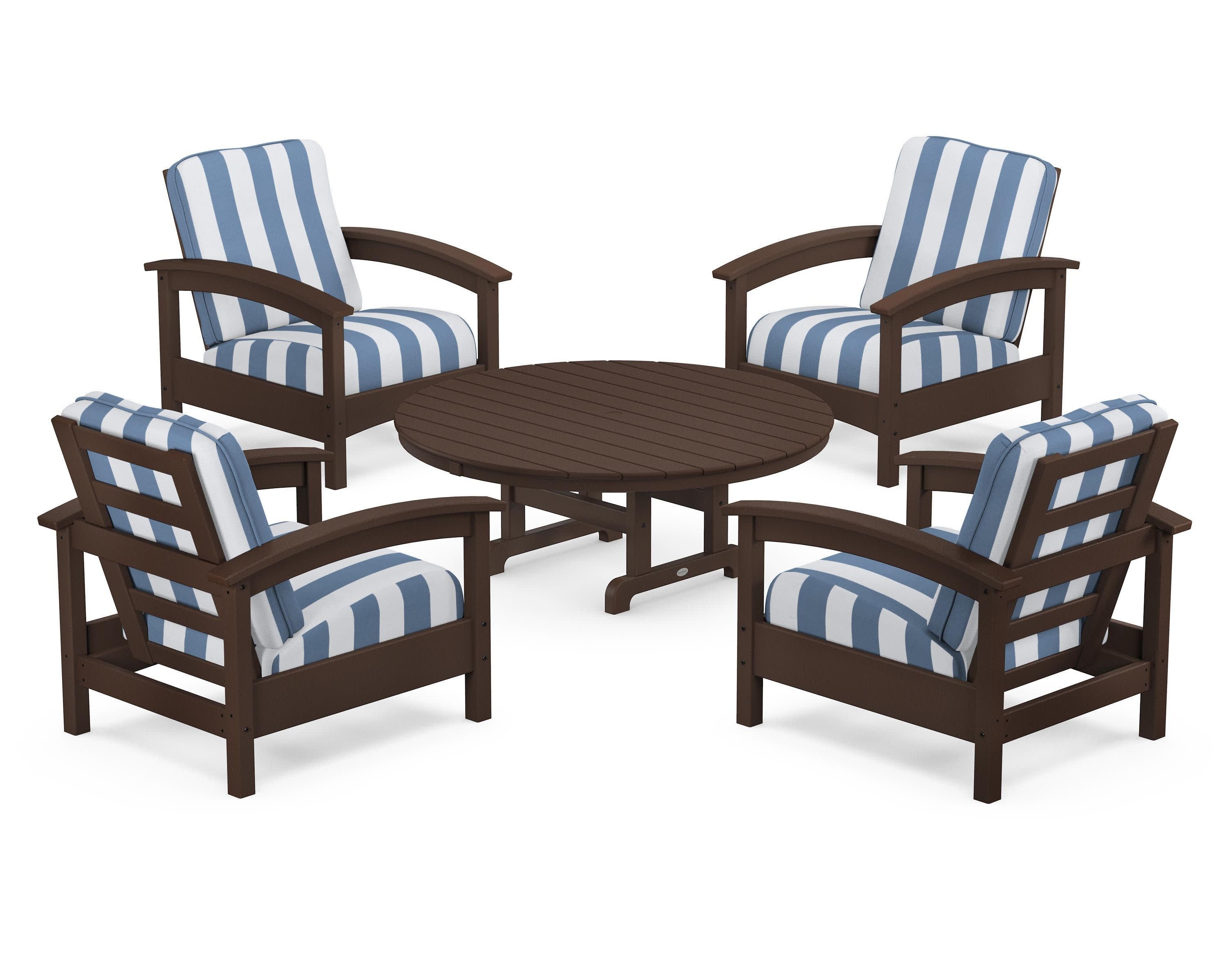 Rockport 5-Piece Deep Seating Set in Vintage Lantern / Cabana Stripe Sky Blue