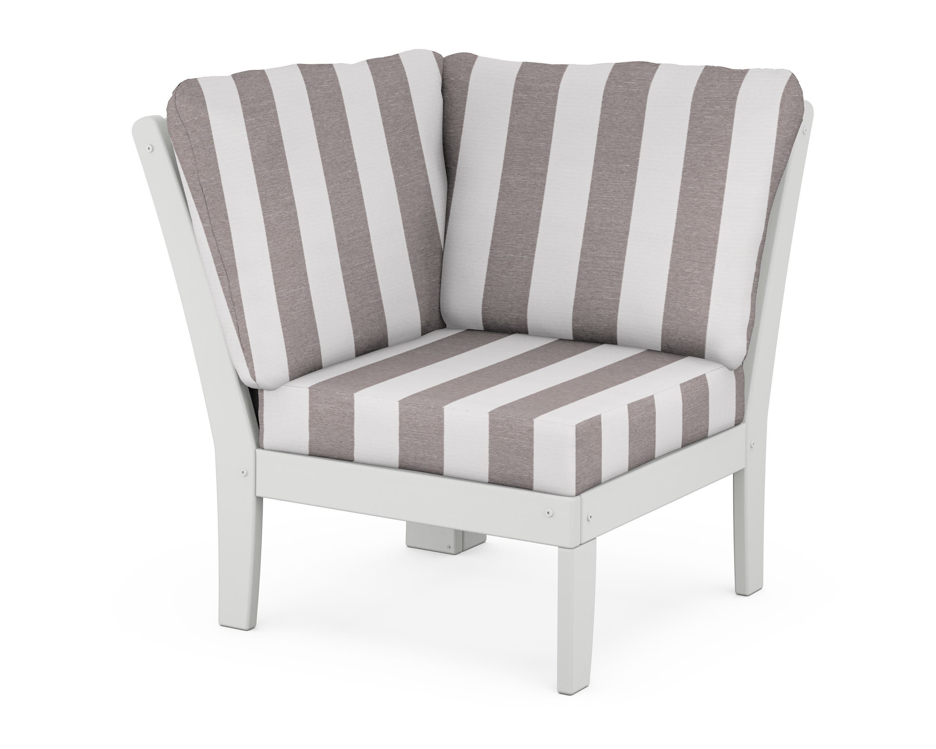 Yacht Club Modular Corner Chair in Classic White / Cabana Stripe Grey Mist