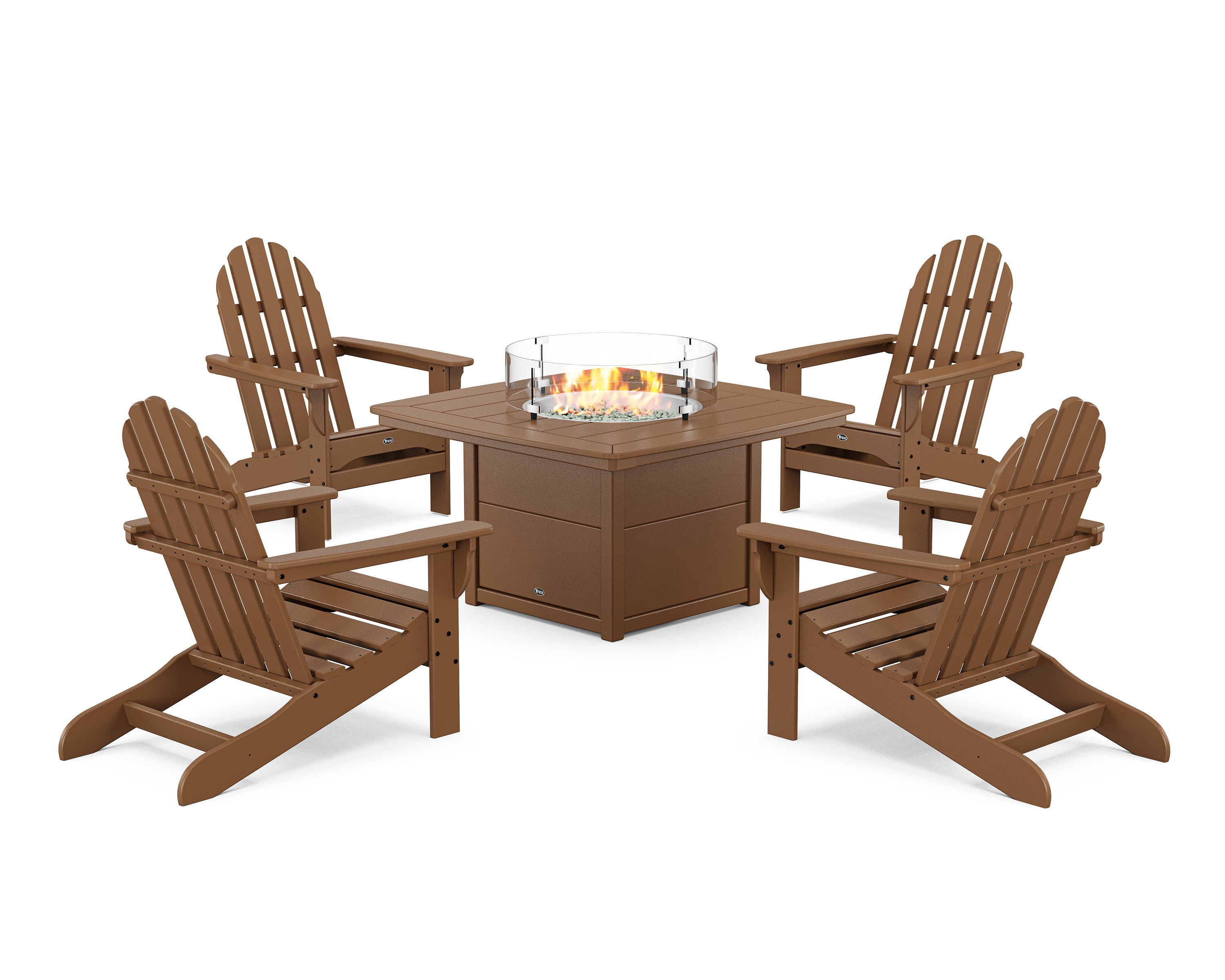 Cape Cod Adirondack 5-Piece Set with Yacht Club Fire Pit Table in Tree House