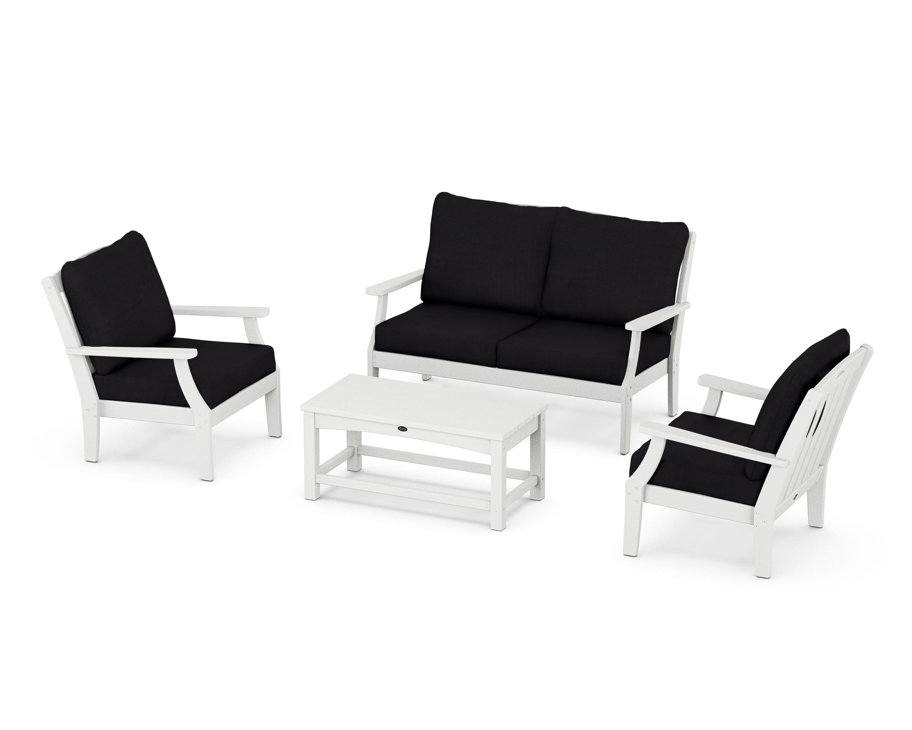 Yacht Club 4-Piece Deep Seating Chair Set in Classic White / Midnight Linen