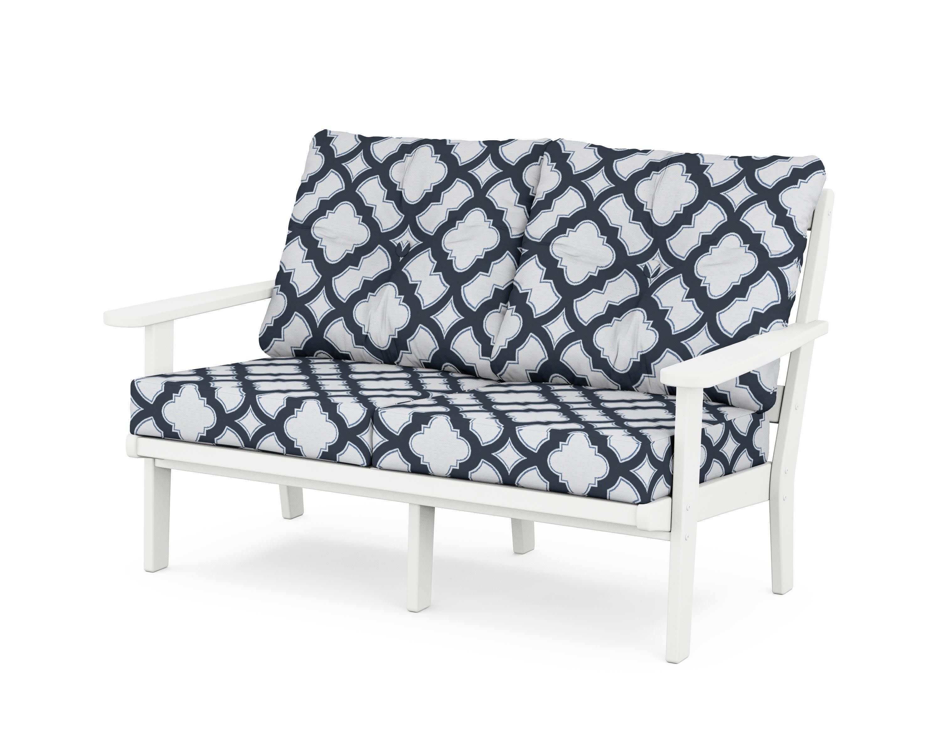 Cape Cod Deep Seating Loveseat in Classic White / Trellis Marine Indigo