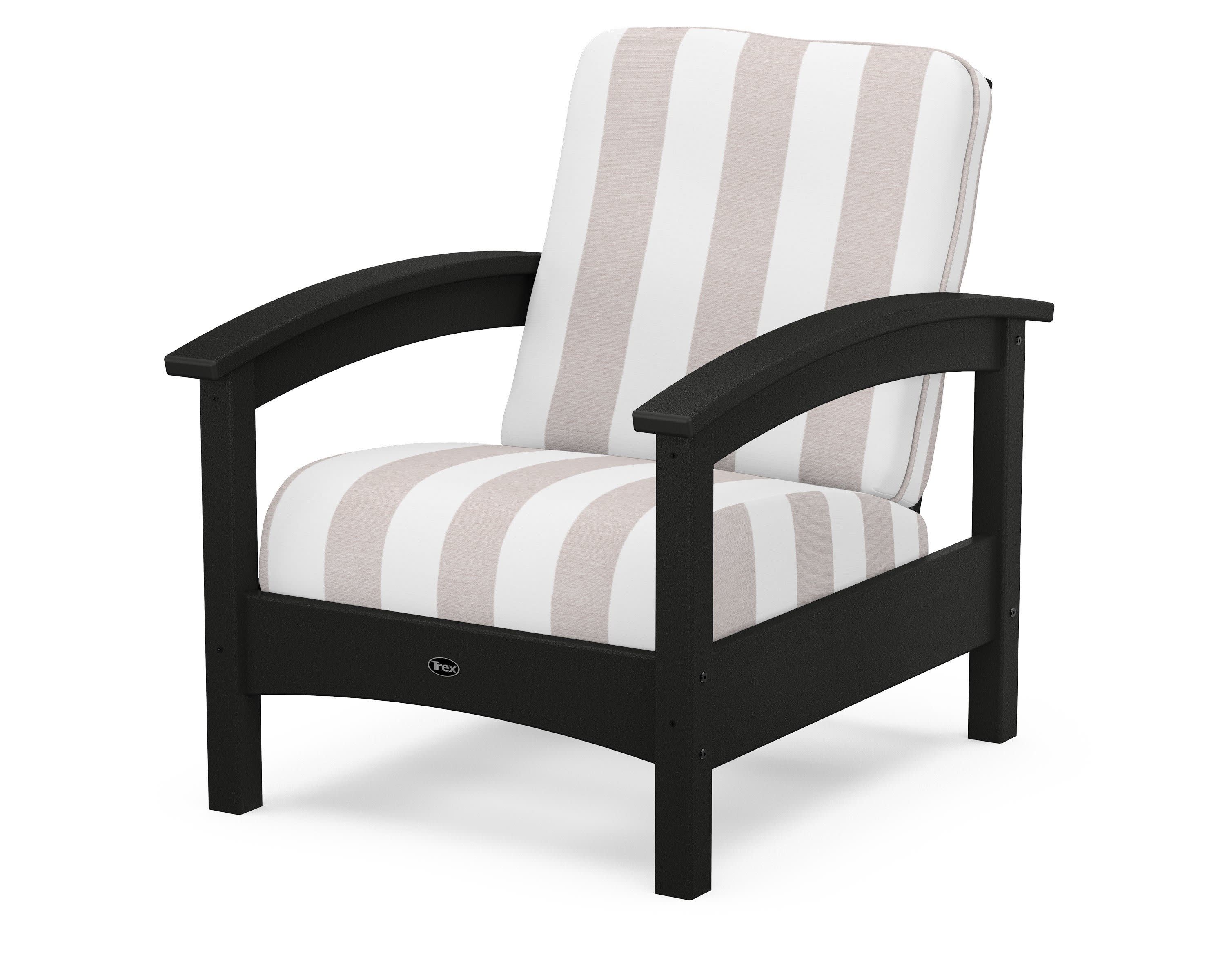 Rockport Club Chair in Charcoal Black / Cabana Stripe Dune Burlap
