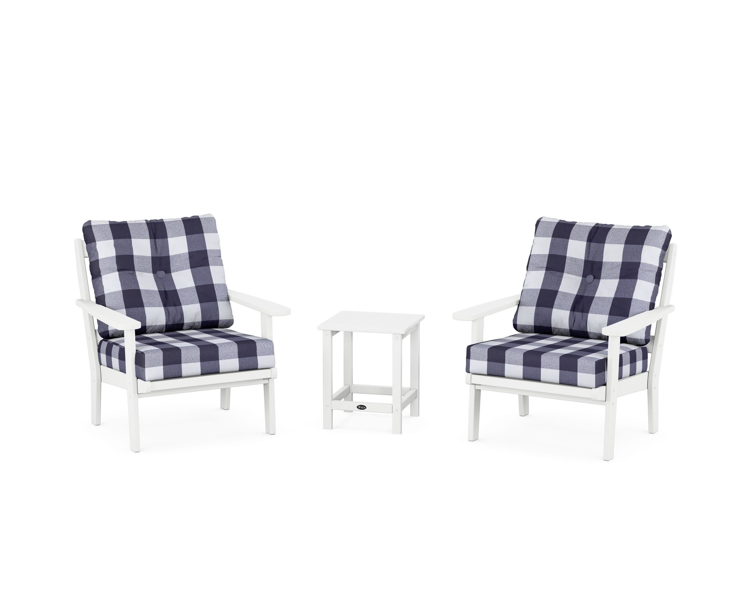 Cape Cod 3-Piece Deep Seating Set in Classic White / Buffalo Plaid Navy