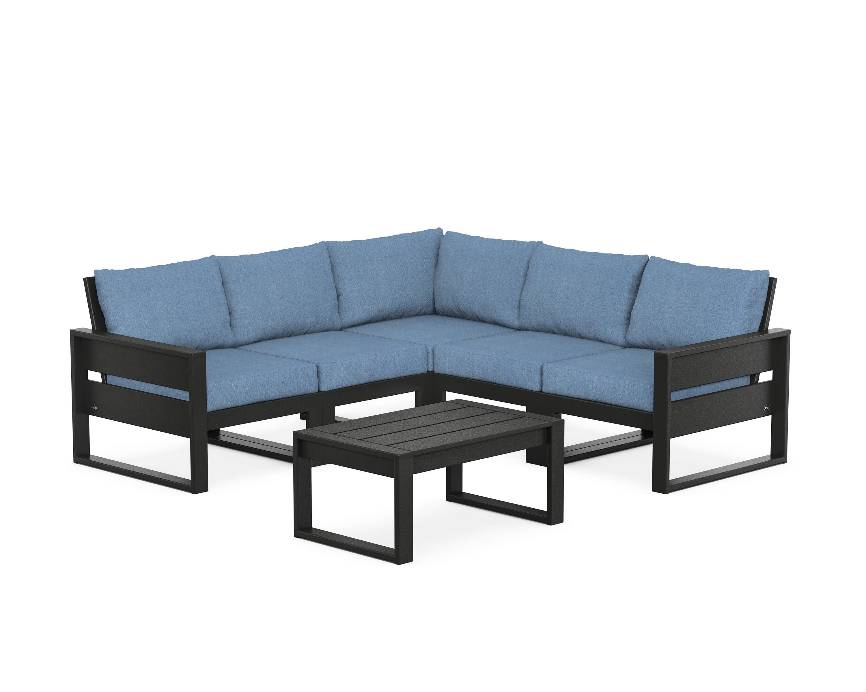 Eastport 6-Piece Deep Seating Sectional + Coffee Table Set in Charcoal Black / Sky Blue