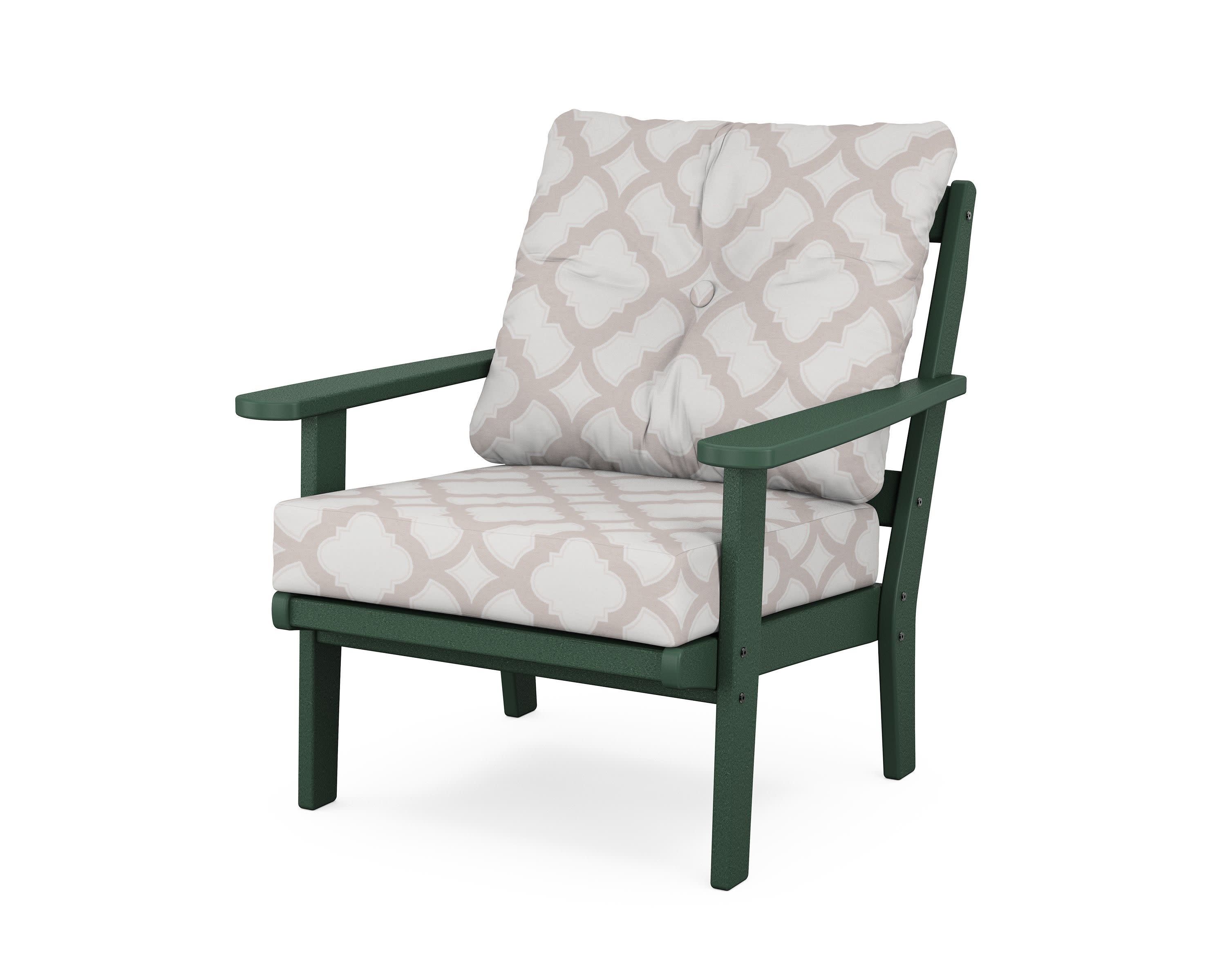 Cape Cod Deep Seating Chair in Rainforest Canopy / Trellis Dune Burlap