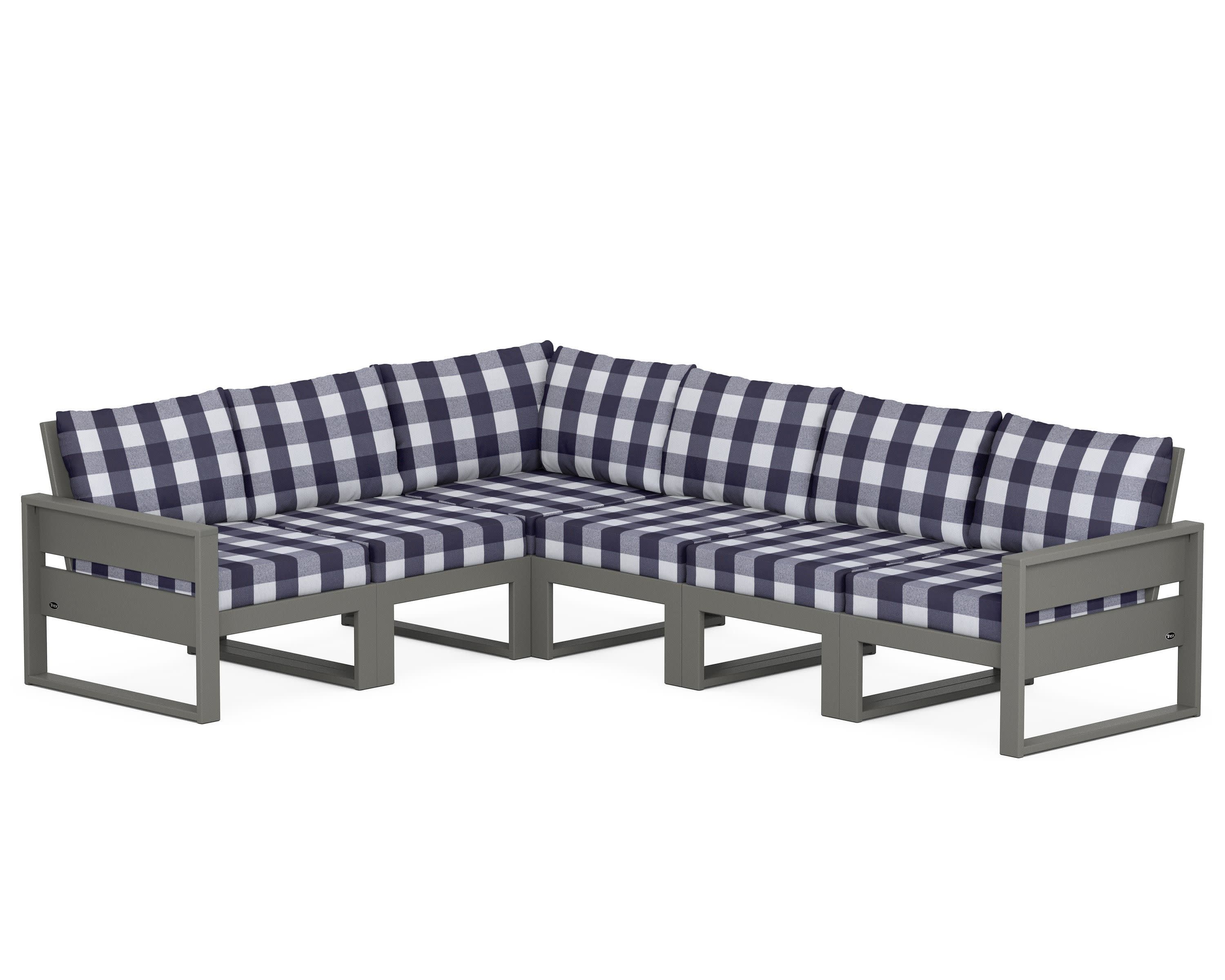 Eastport 6-Piece Sectional in Stepping Stone / Buffalo Plaid Navy