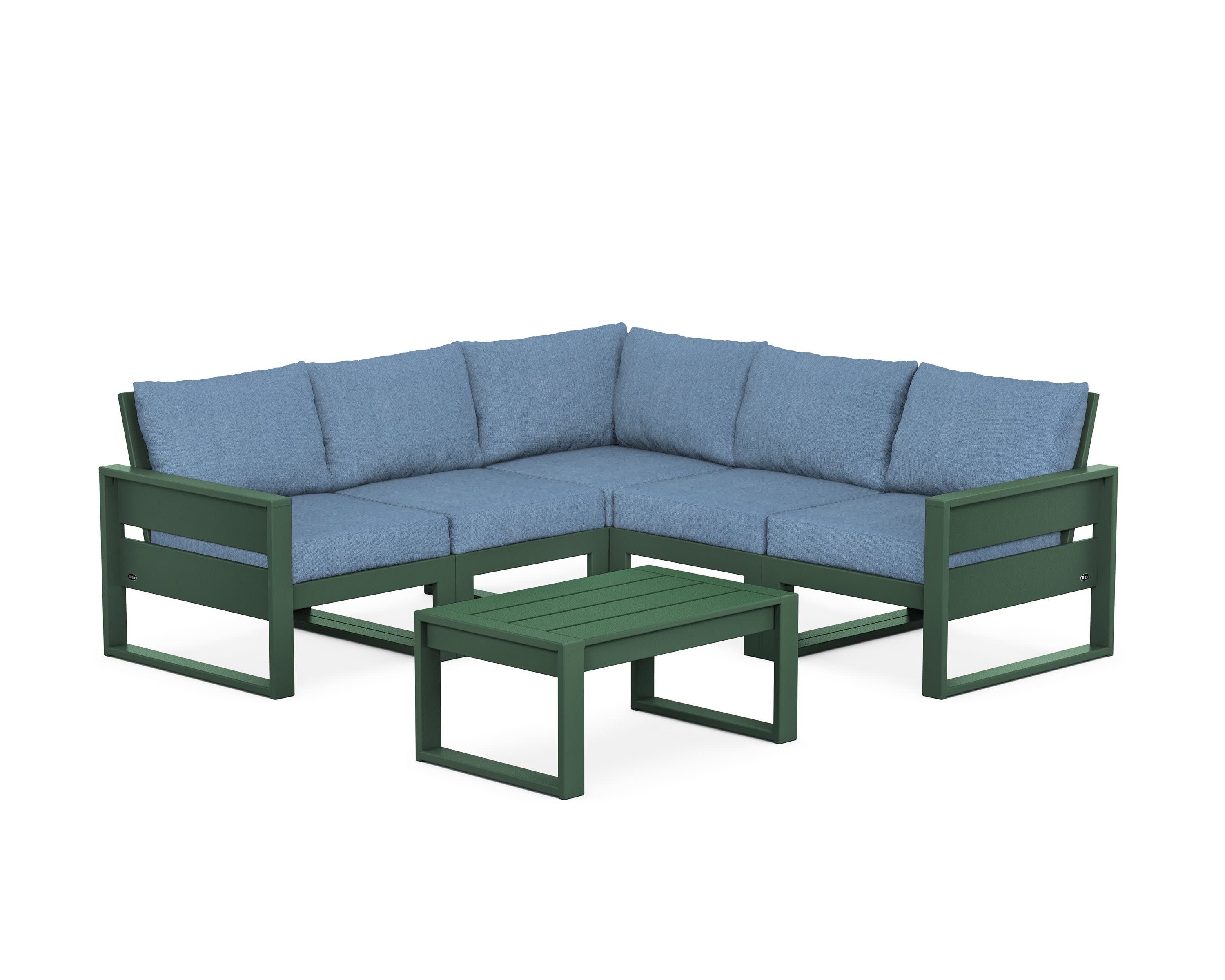 Eastport 6-Piece Deep Seating Sectional + Coffee Table Set in Rainforest Canopy / Sky Blue