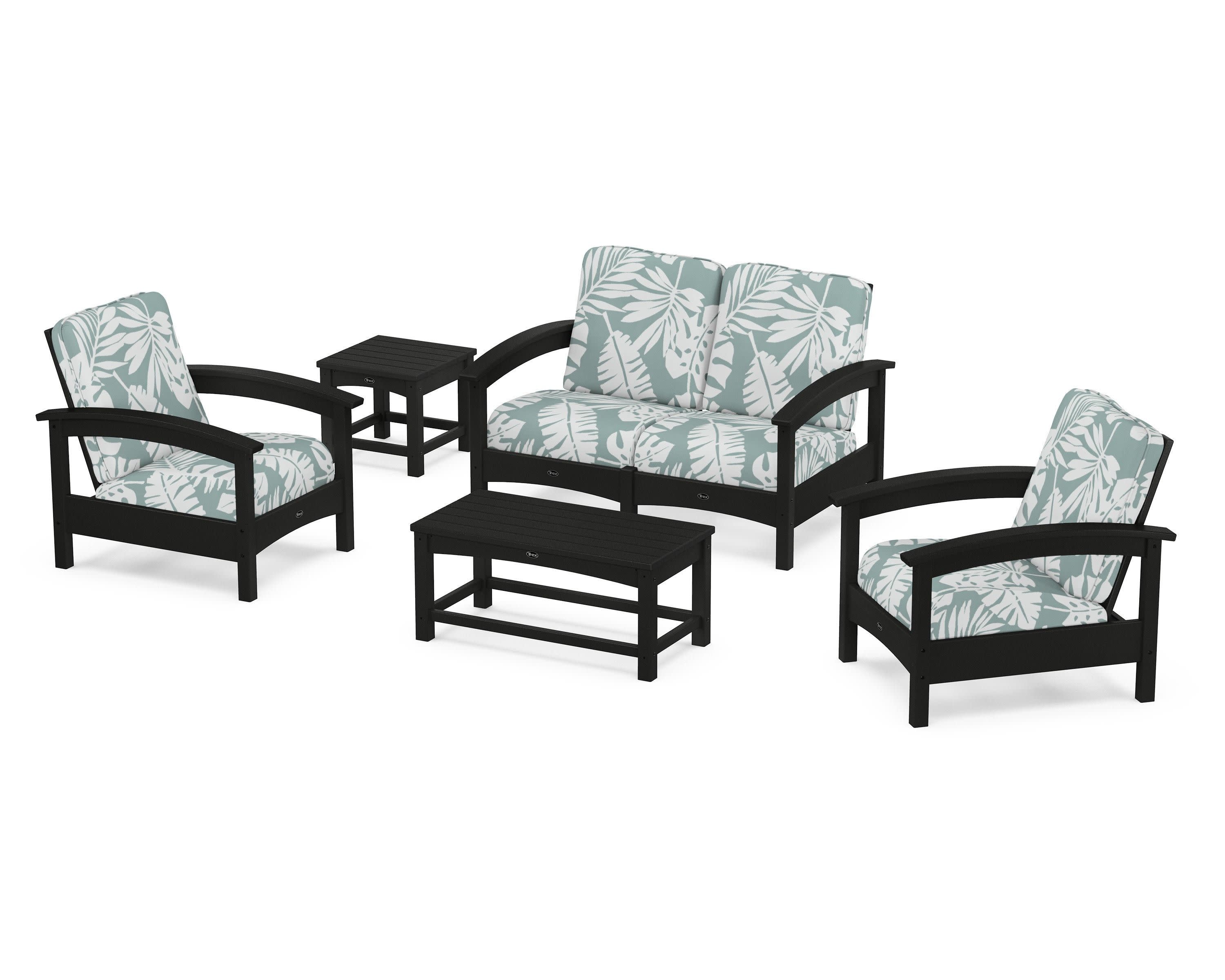 Rockport Club 6-Piece Deep Seating Conversation Set in Charcoal Black / Leaf Glacier Spa
