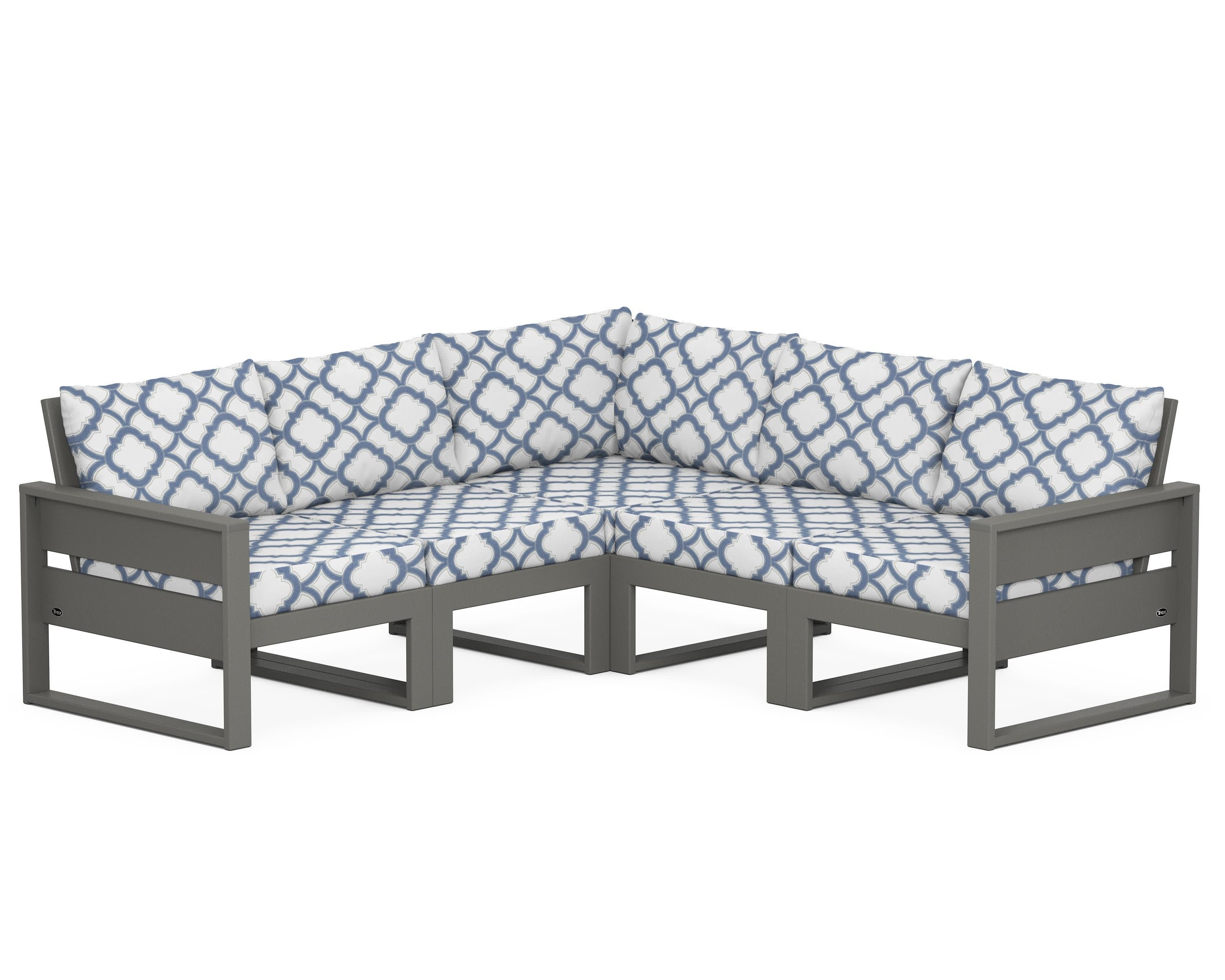 Eastport 5-Piece Sectional in Stepping Stone / Trellis Sky Blue