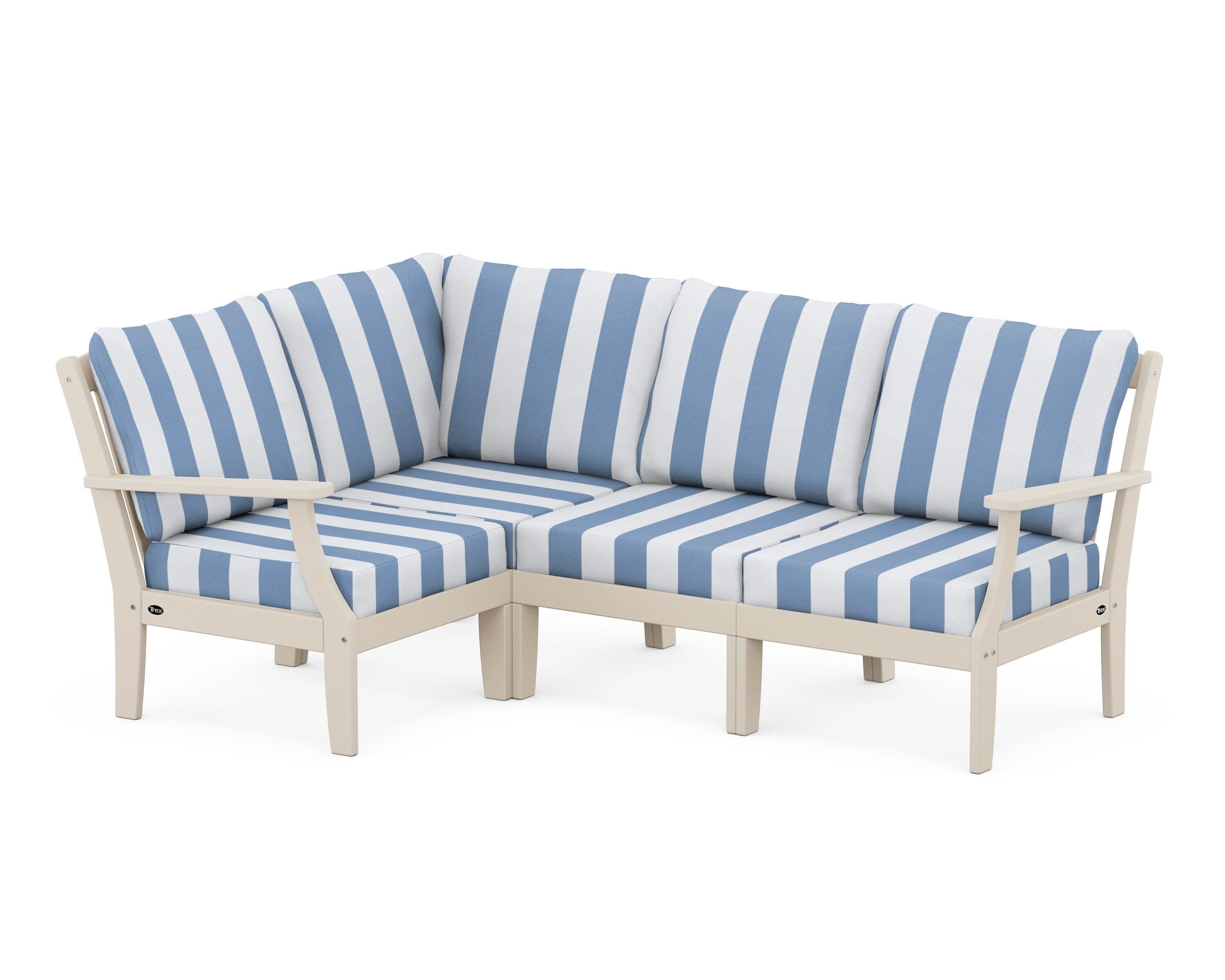 Yacht Club Modular 4-Piece Deep Seating Set in Sand Castle / Cabana Stripe Sky Blue