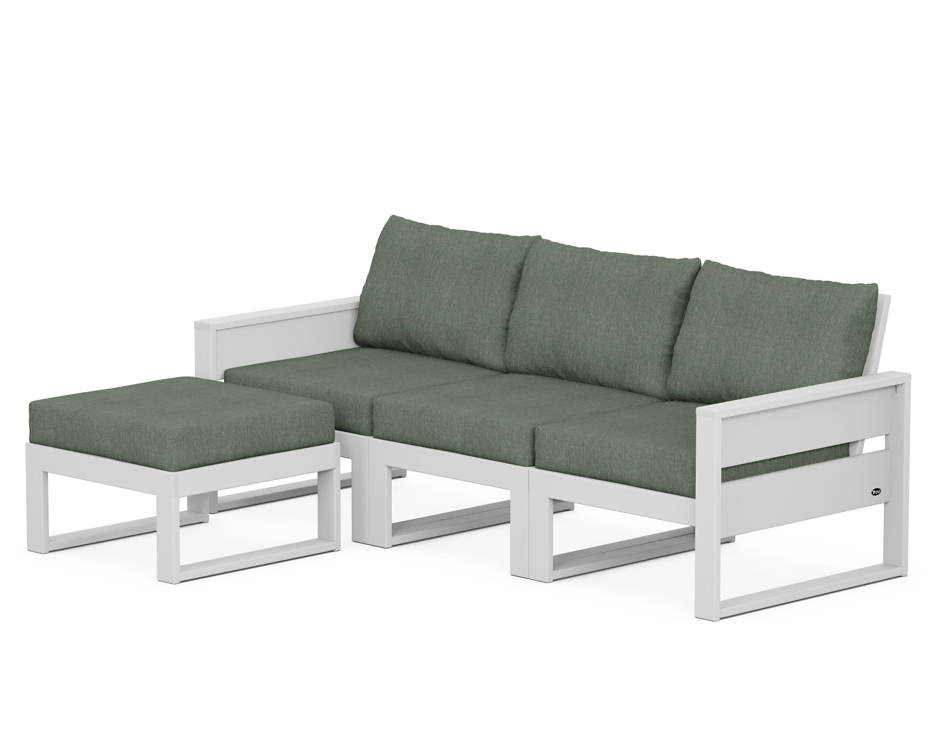 Eastport 4- Piece Sectional with Ottoman in Classic White / Cast Sage