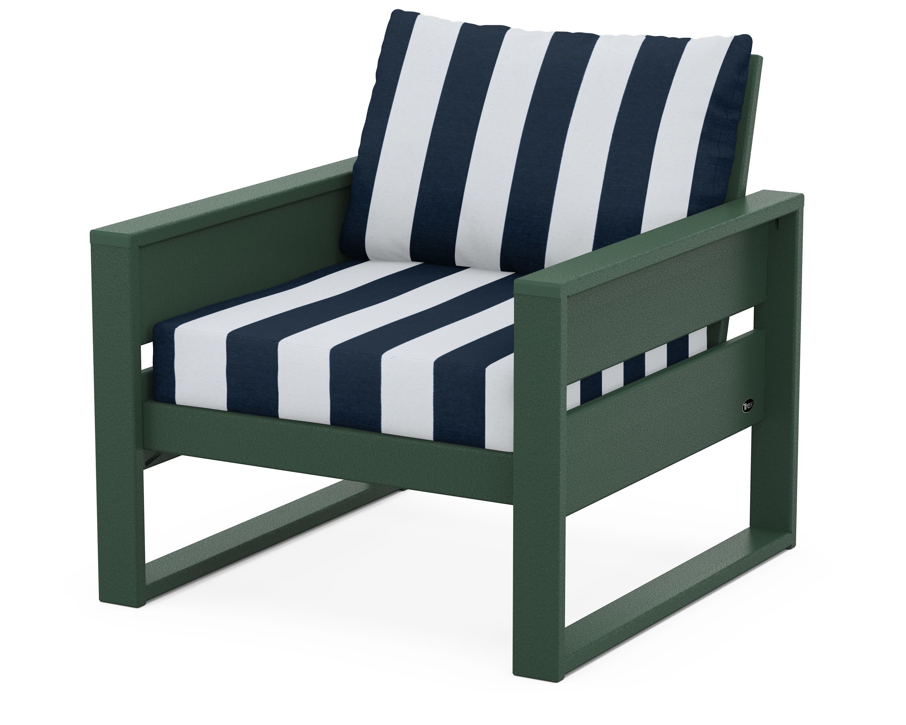 Eastport Club Chair in Rainforest Canopy / Cabana Stripe Marine Indigo