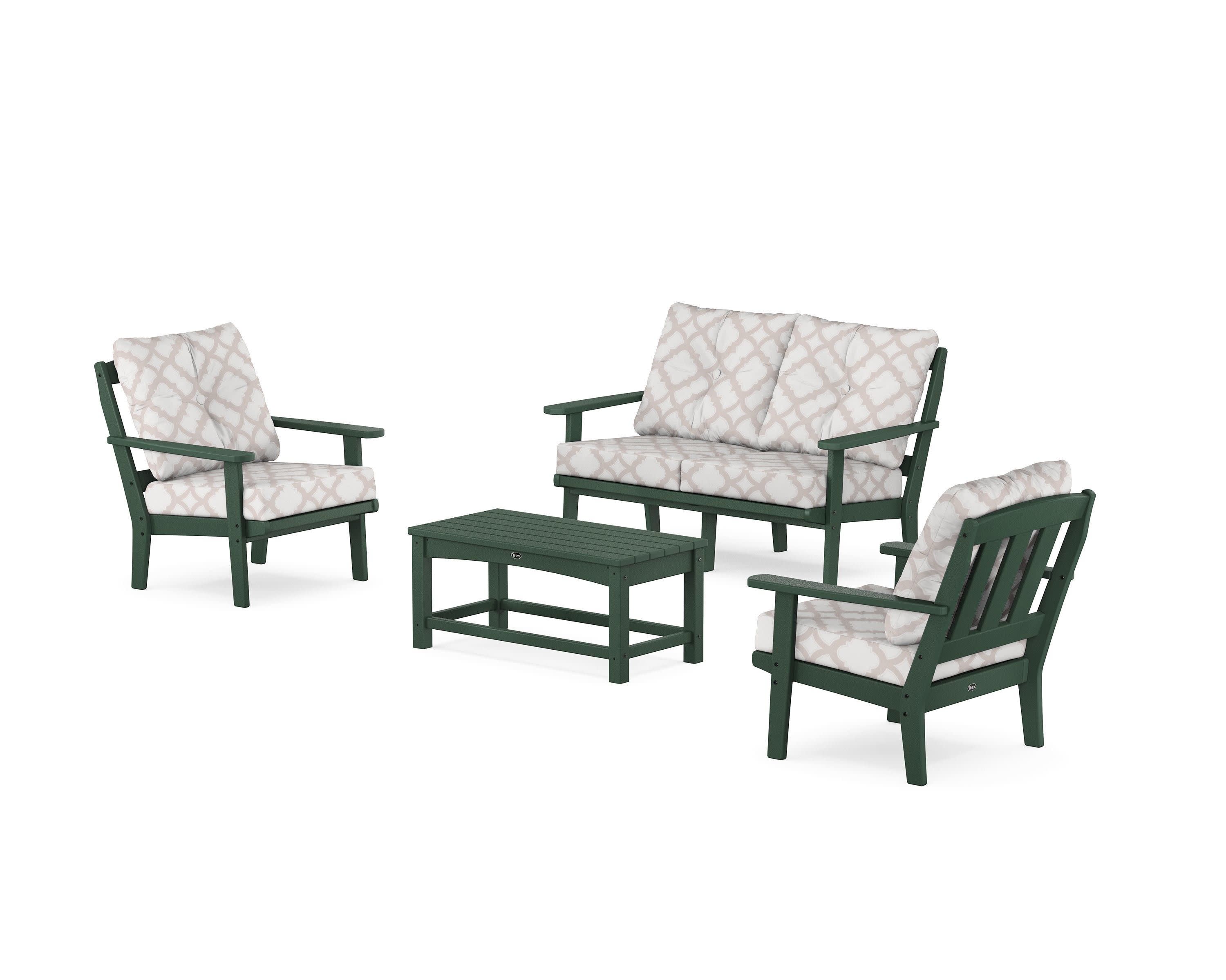 Cape Cod 4-Piece Deep Seating Set with Loveseat in Rainforest Canopy / Trellis Dune Burlap