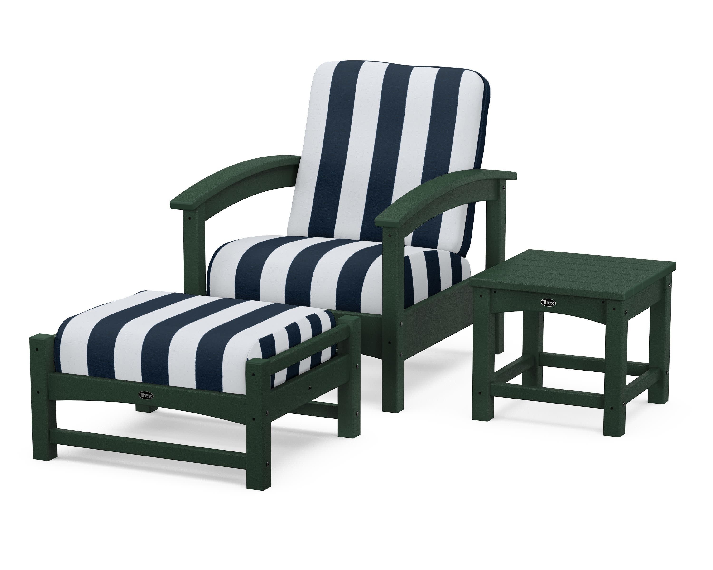 Rockport 3-Piece Deep Seating Set in Rainforest Canopy / Cabana Stripe Marine Indigo