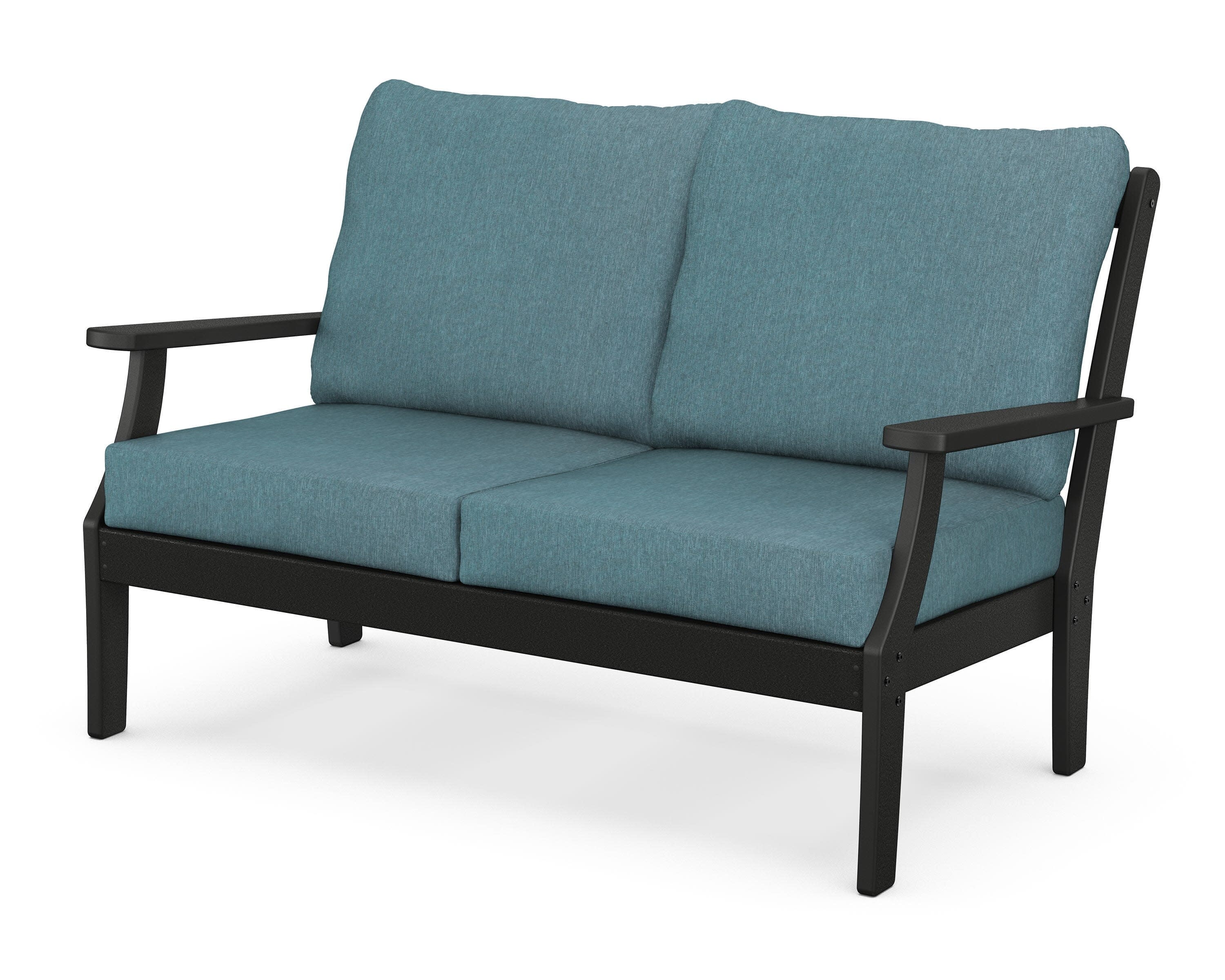 Yacht Club Deep Seating Loveseat in Charcoal Black / Ocean Teal
