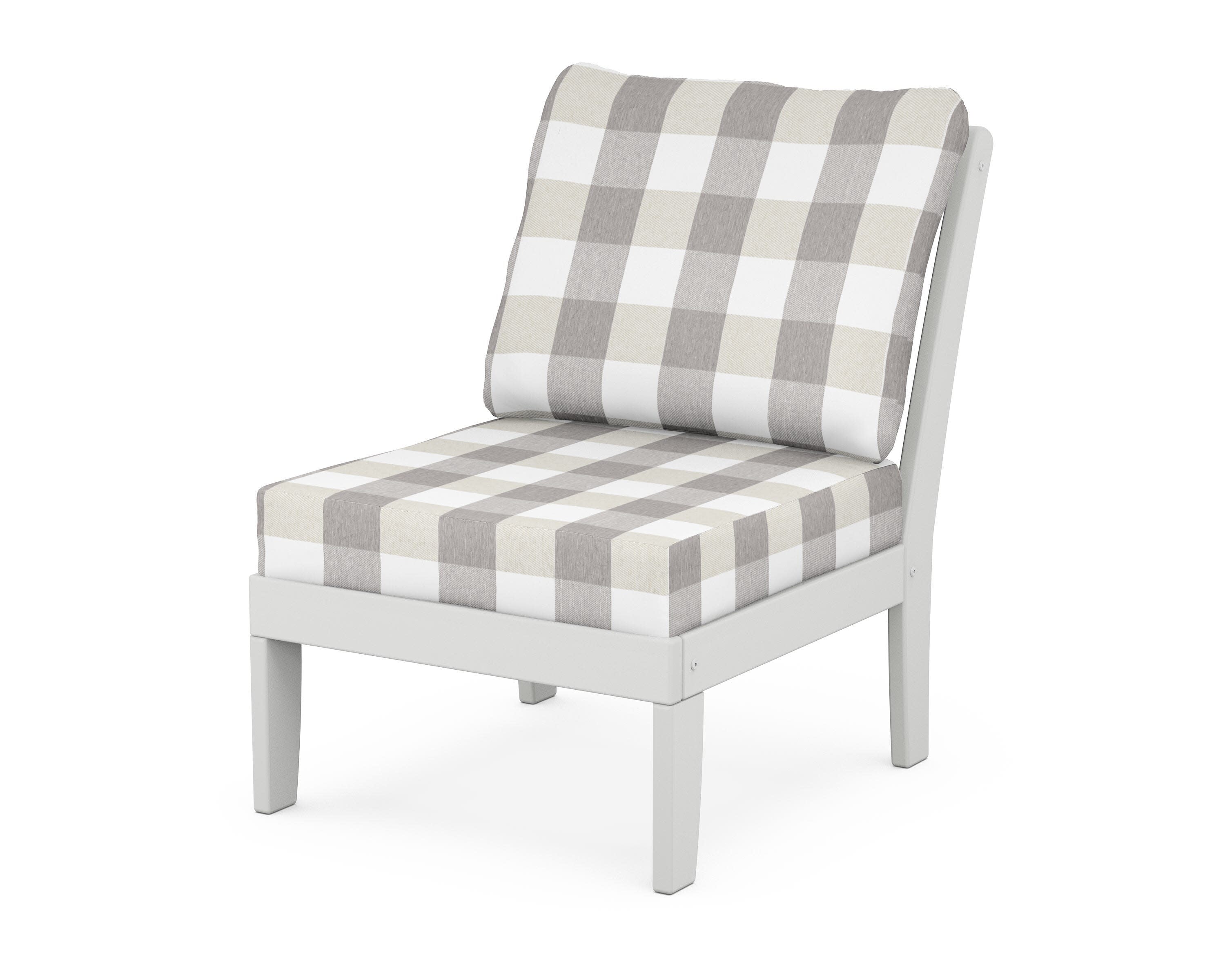 Yacht Club Modular Armless Chair in Classic White / Buffalo Plaid Grey Mist
