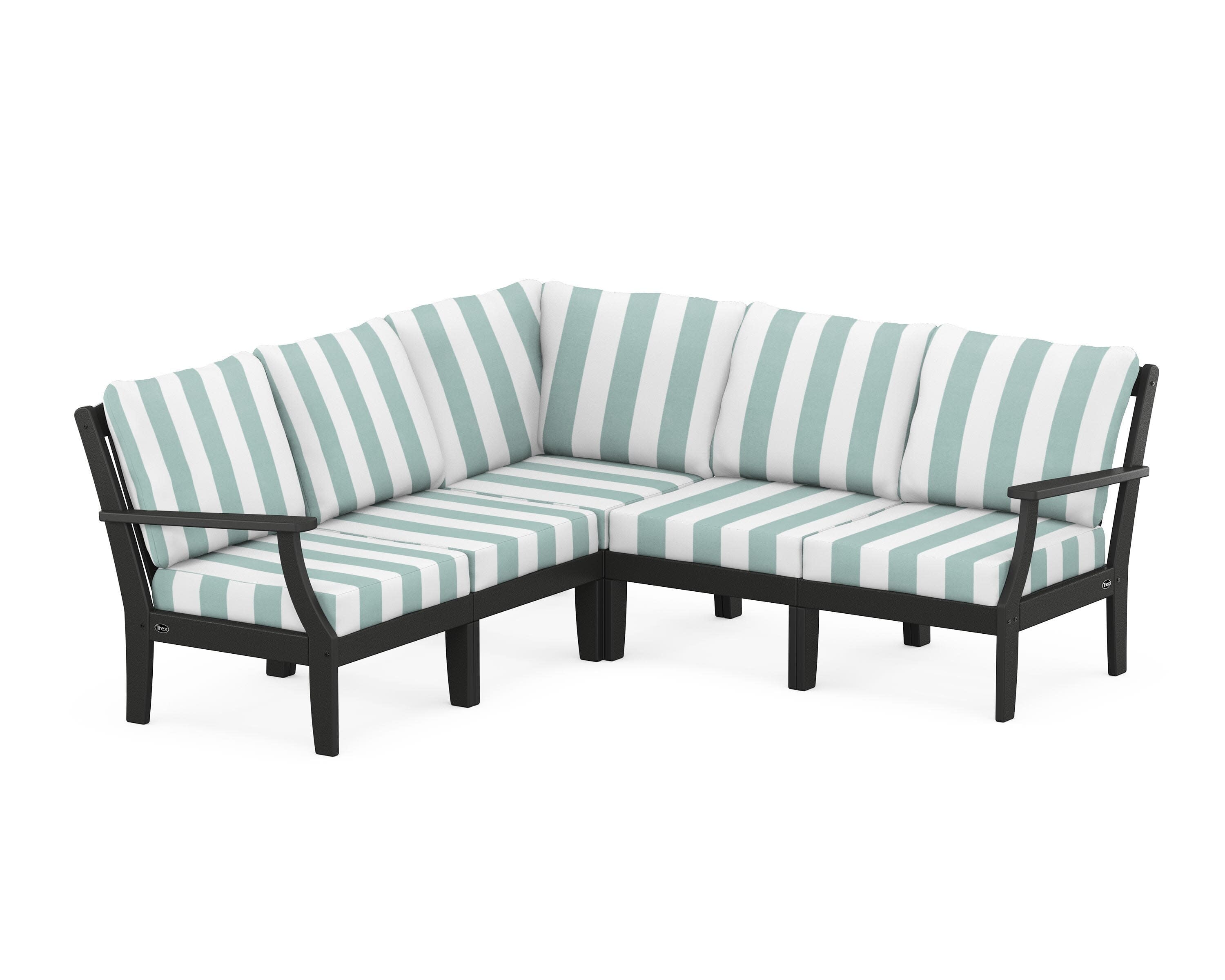 Yacht Club Modular 5-Piece Deep Seating Set in Charcoal Black / Cabana Stripe Glacier Spa