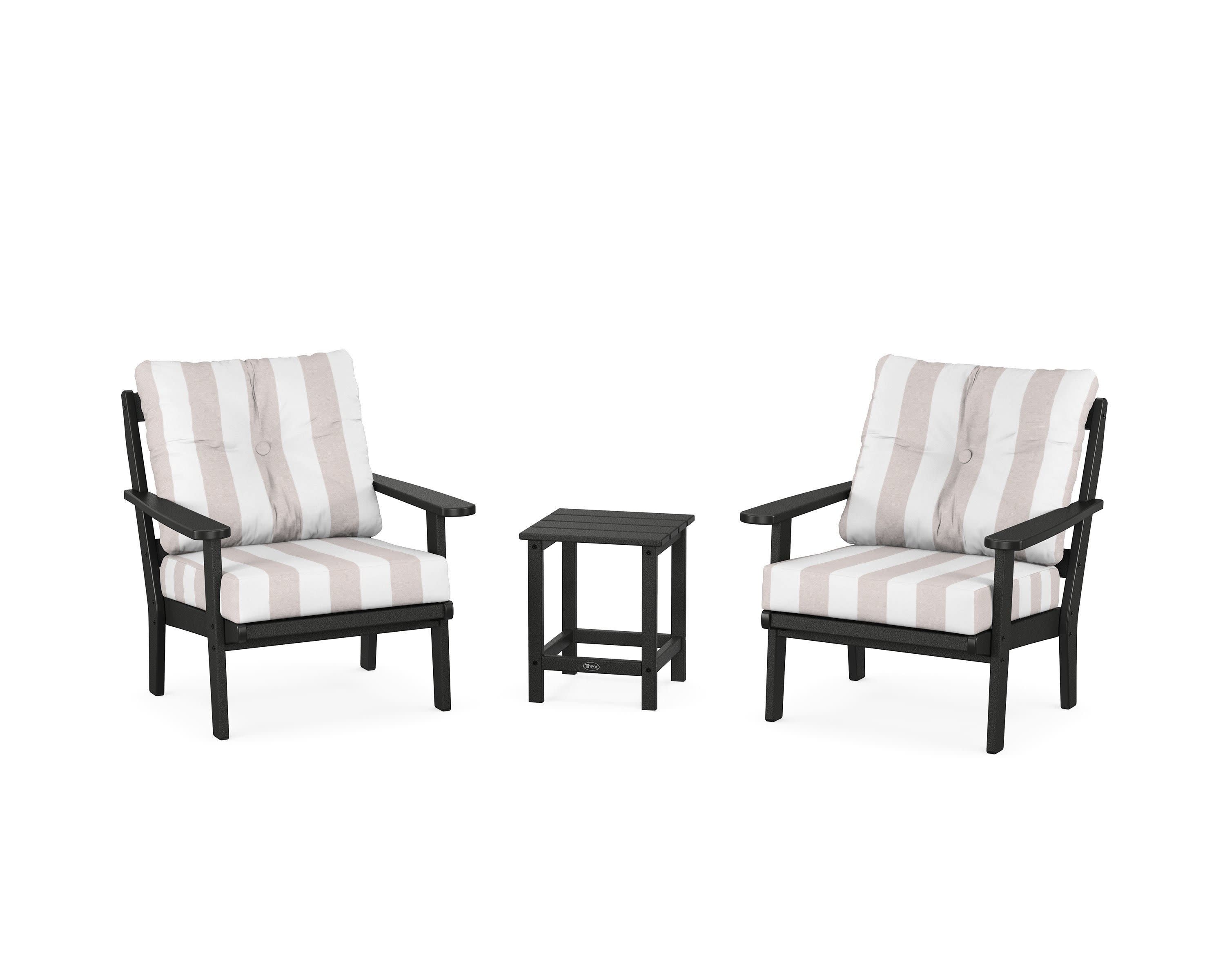 Cape Cod 3-Piece Deep Seating Set in Charcoal Black / Cabana Stripe Dune Burlap