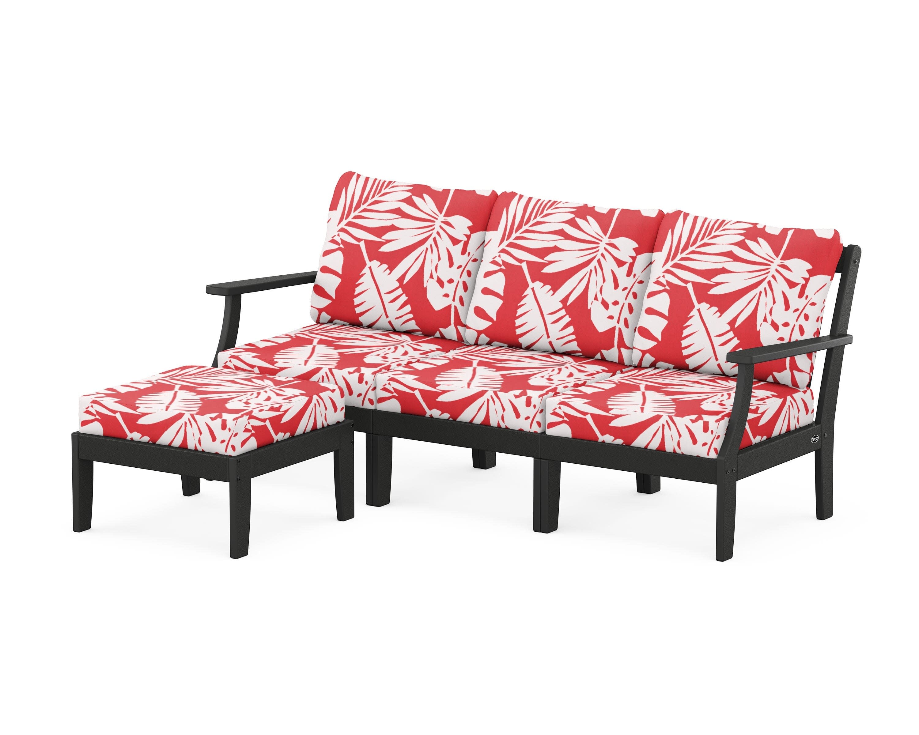 Yacht Club Modular 4-Piece Deep Seating Set with Ottoman in Charcoal Black / Leaf Crimson