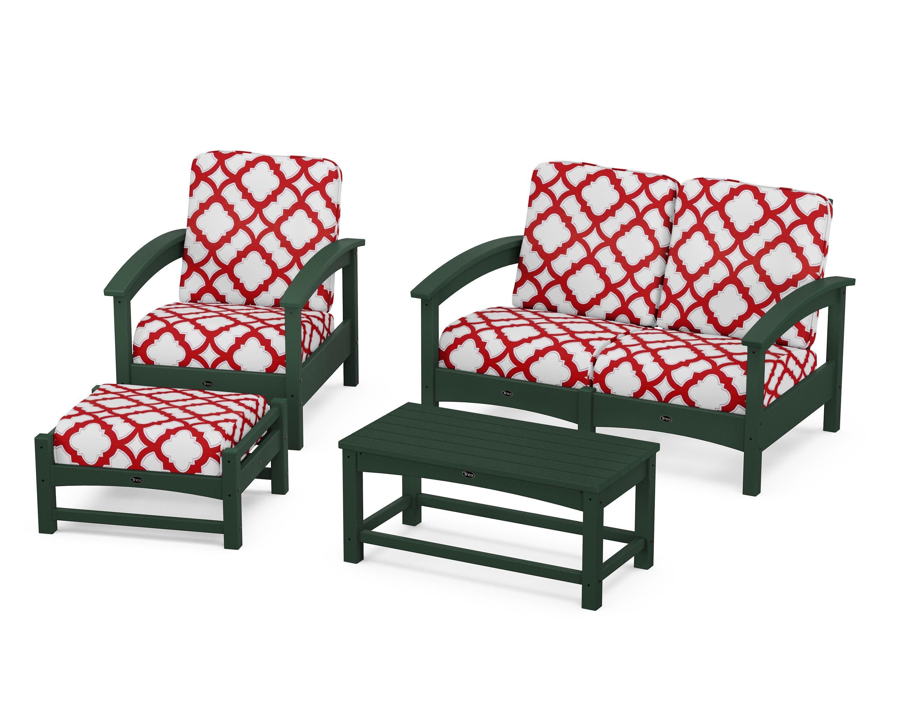 Rockport 4-Piece Deep Seating Conversation Group in Rainforest Canopy / Trellis Crimson