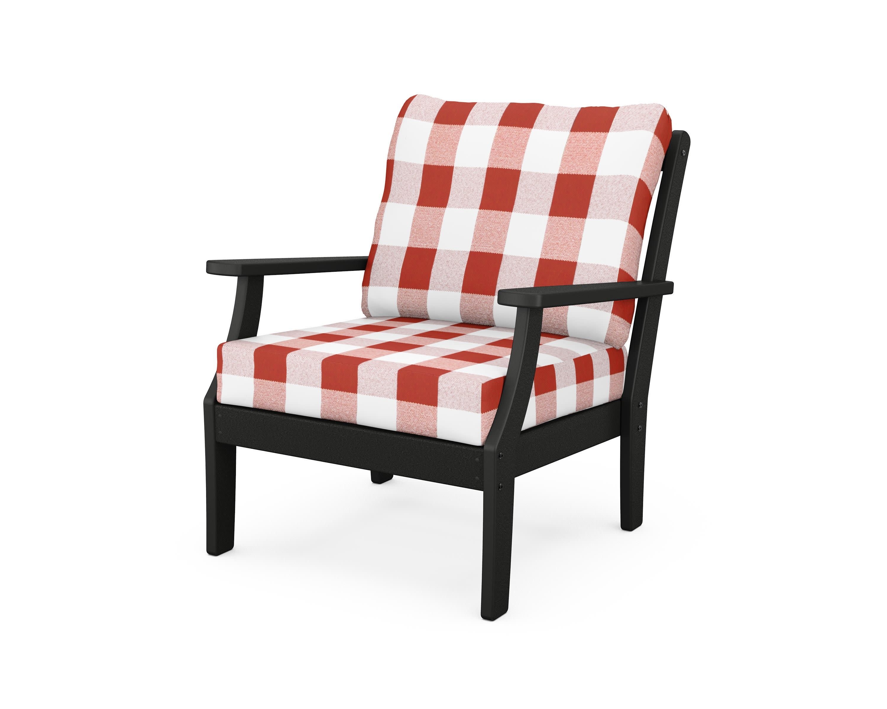 Yacht Club Deep Seating Chair in Charcoal Black / Buffalo Plaid Crimson