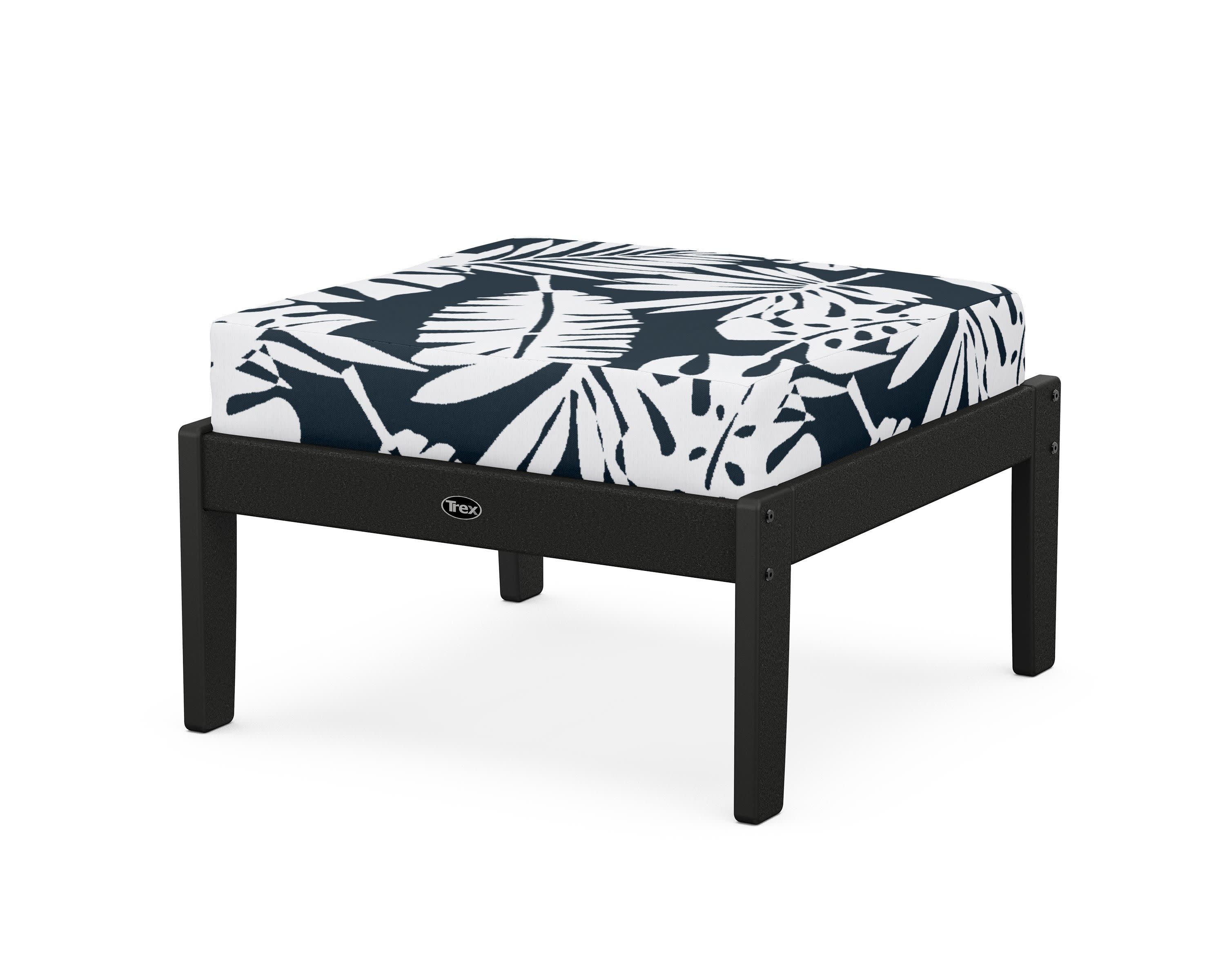 Yacht Club Deep Seating Ottoman in Charcoal Black / Leaf Marine Indigo