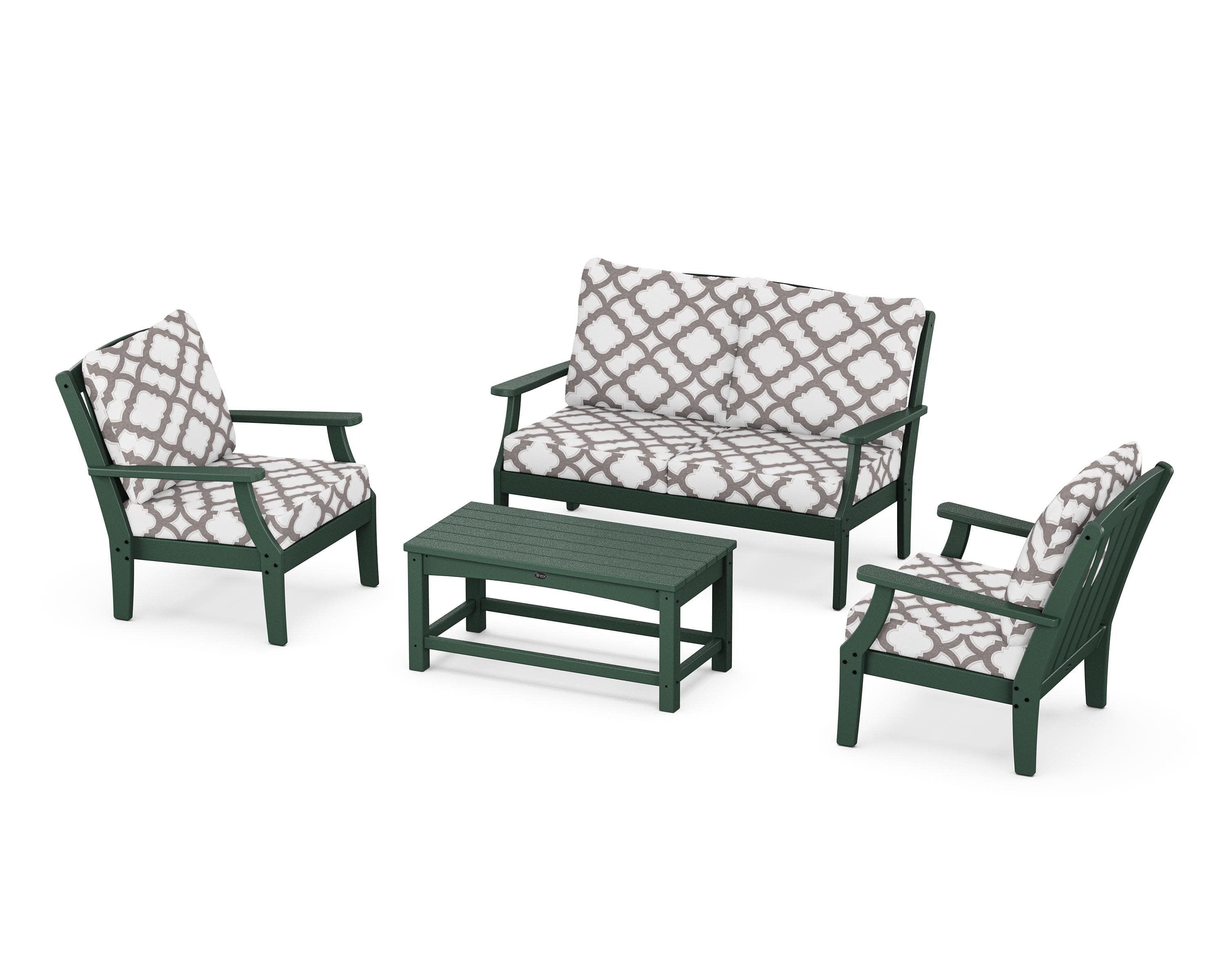 Yacht Club 4-Piece Deep Seating Chair Set in Rainforest Canopy / Trellis Grey Mist