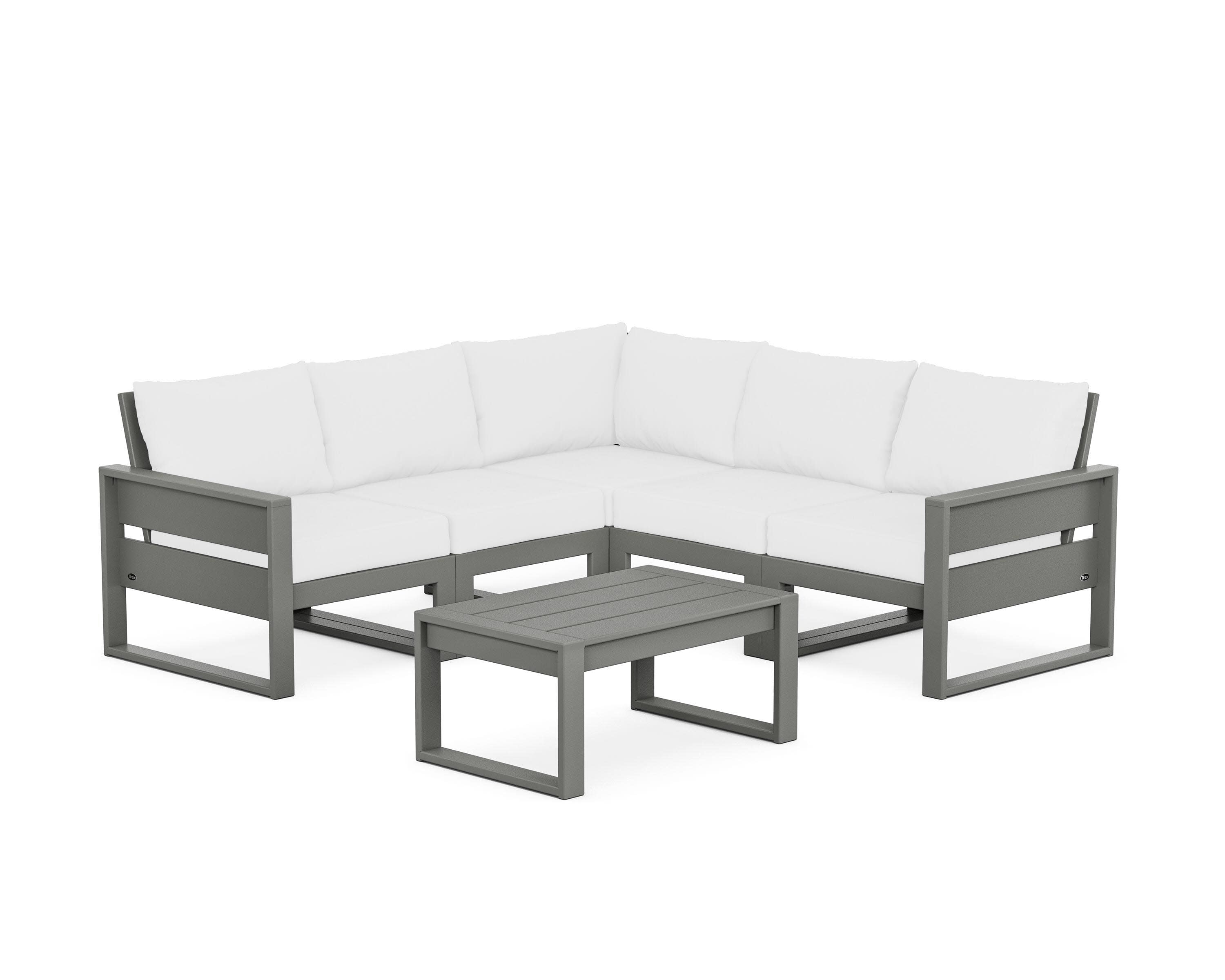 Eastport 6-Piece Deep Seating Sectional + Coffee Table Set in Stepping Stone / Natural
