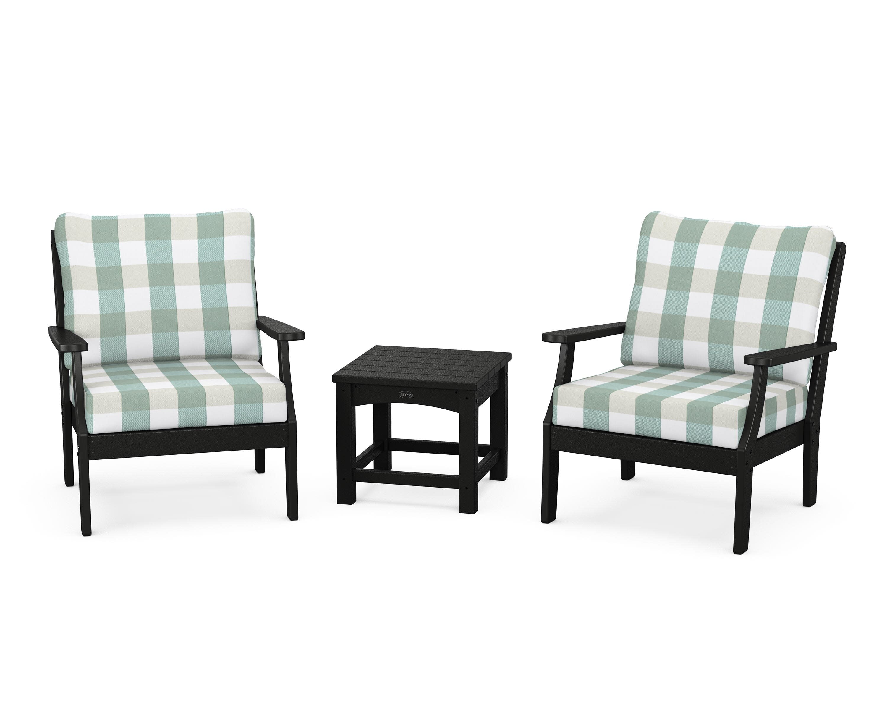 Yacht Club 3-Piece Deep Seating Set in Charcoal Black / Buffalo Plaid Glacier Spa