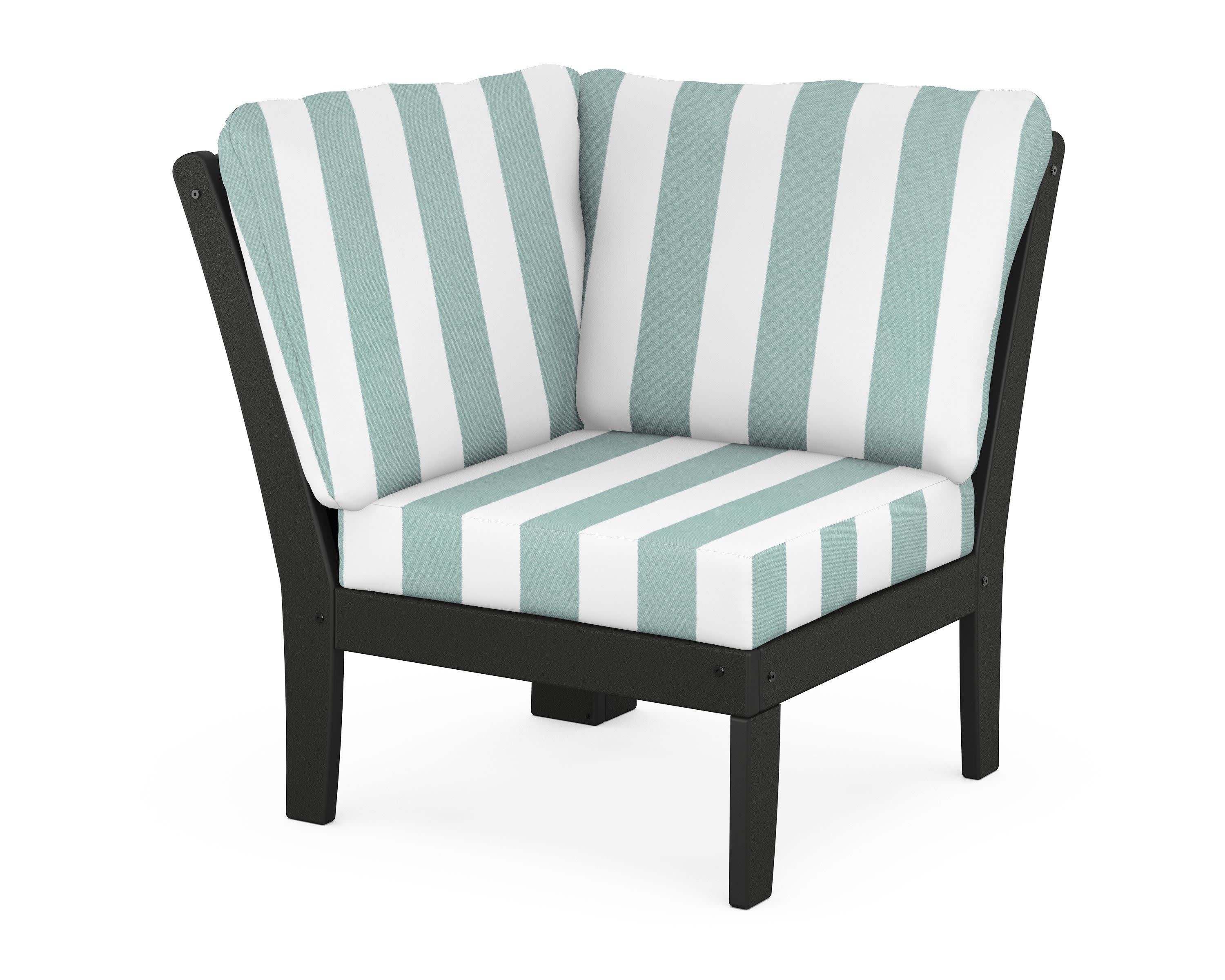 Yacht Club Modular Corner Chair in Charcoal Black / Cabana Stripe Glacier Spa