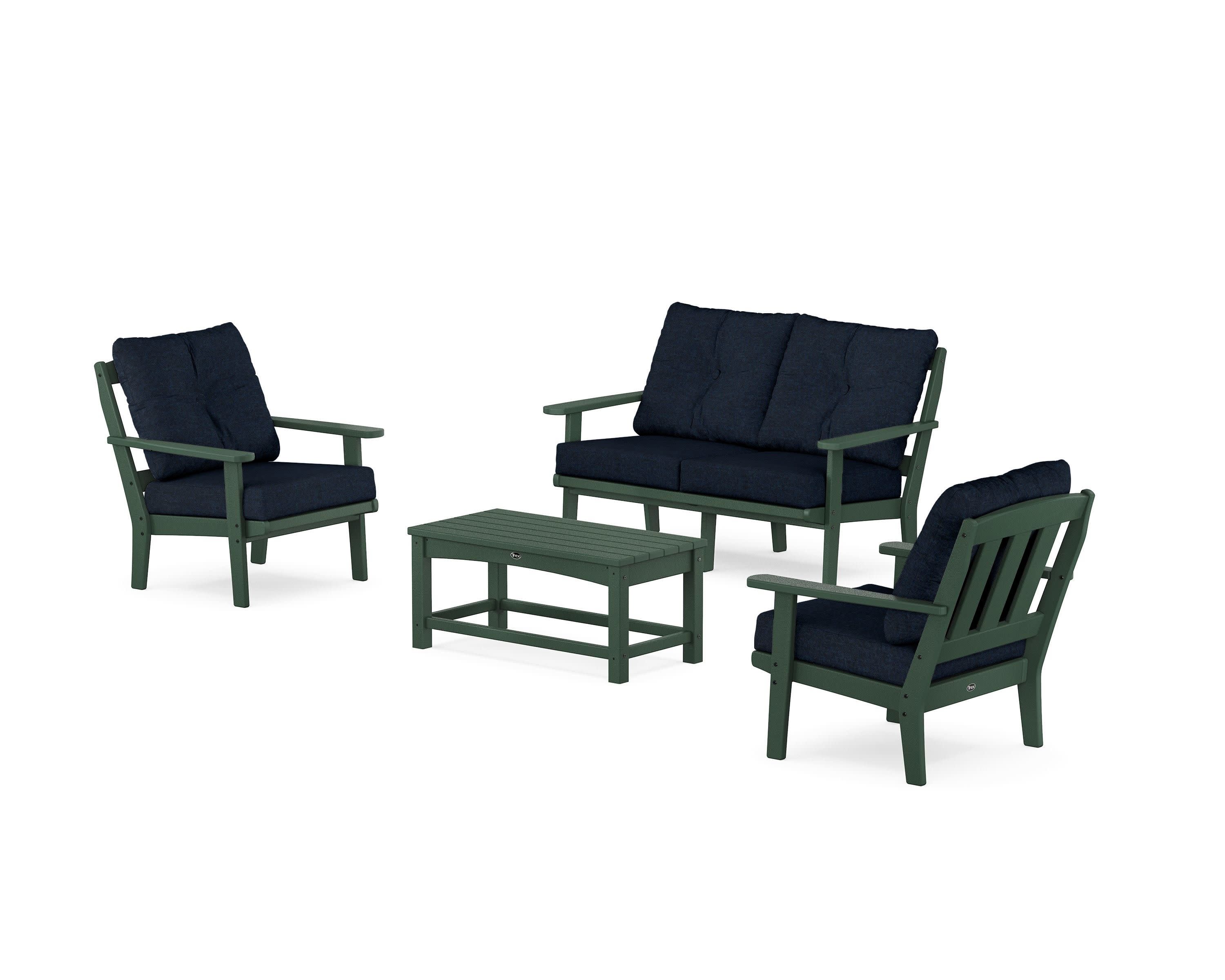 Cape Cod 4-Piece Deep Seating Set with Loveseat in Rainforest Canopy / Marine Indigo